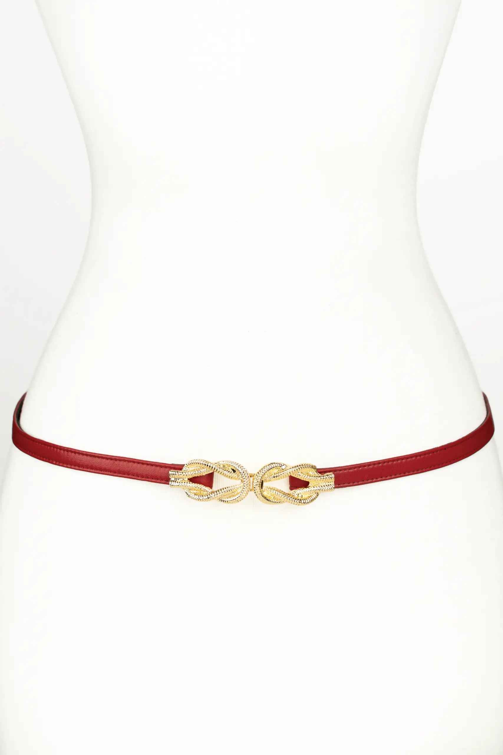 Gold Knot Buckle leather Belt - Red