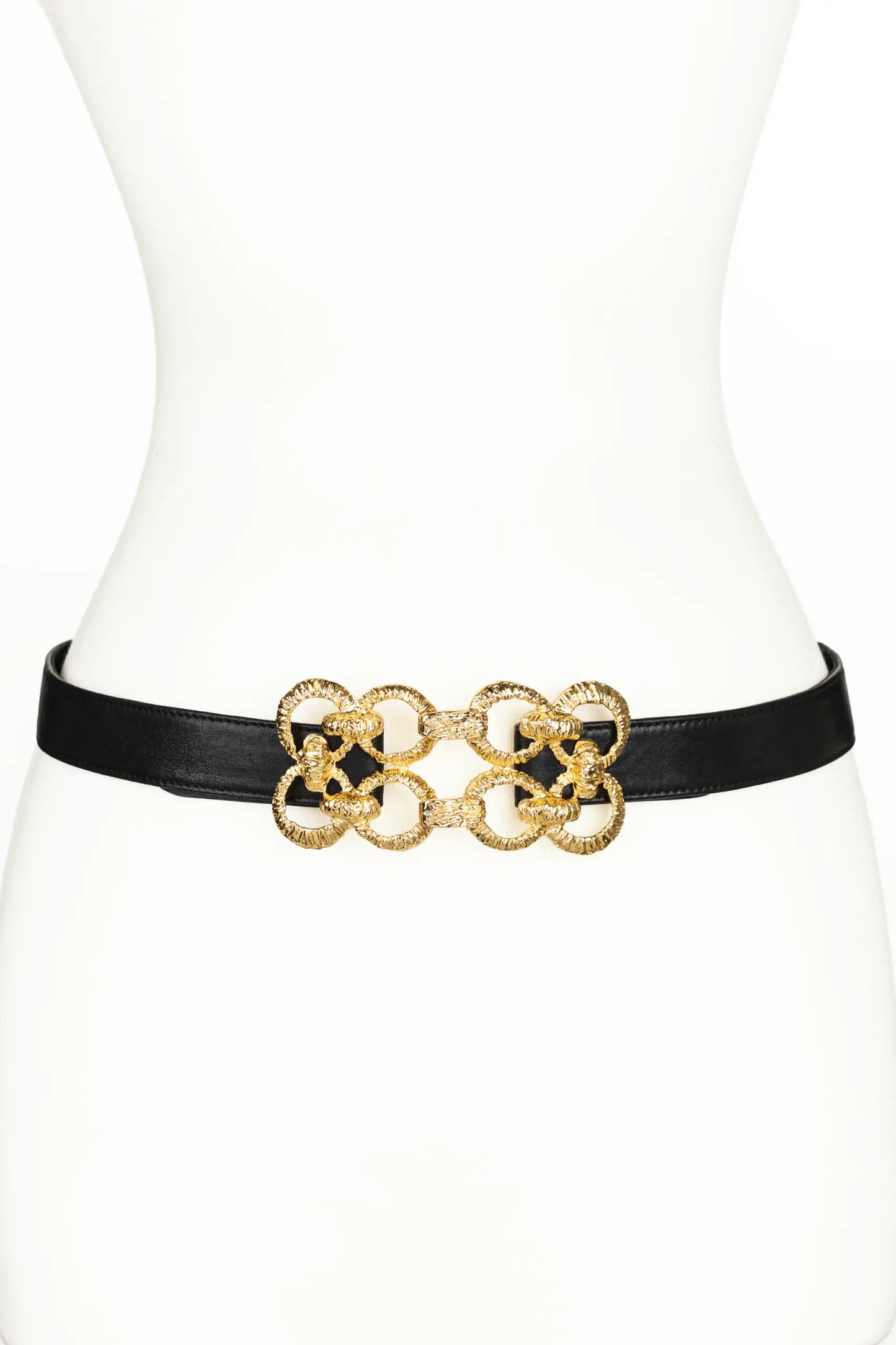 Golden Loops Buckle Leather Belt - Black