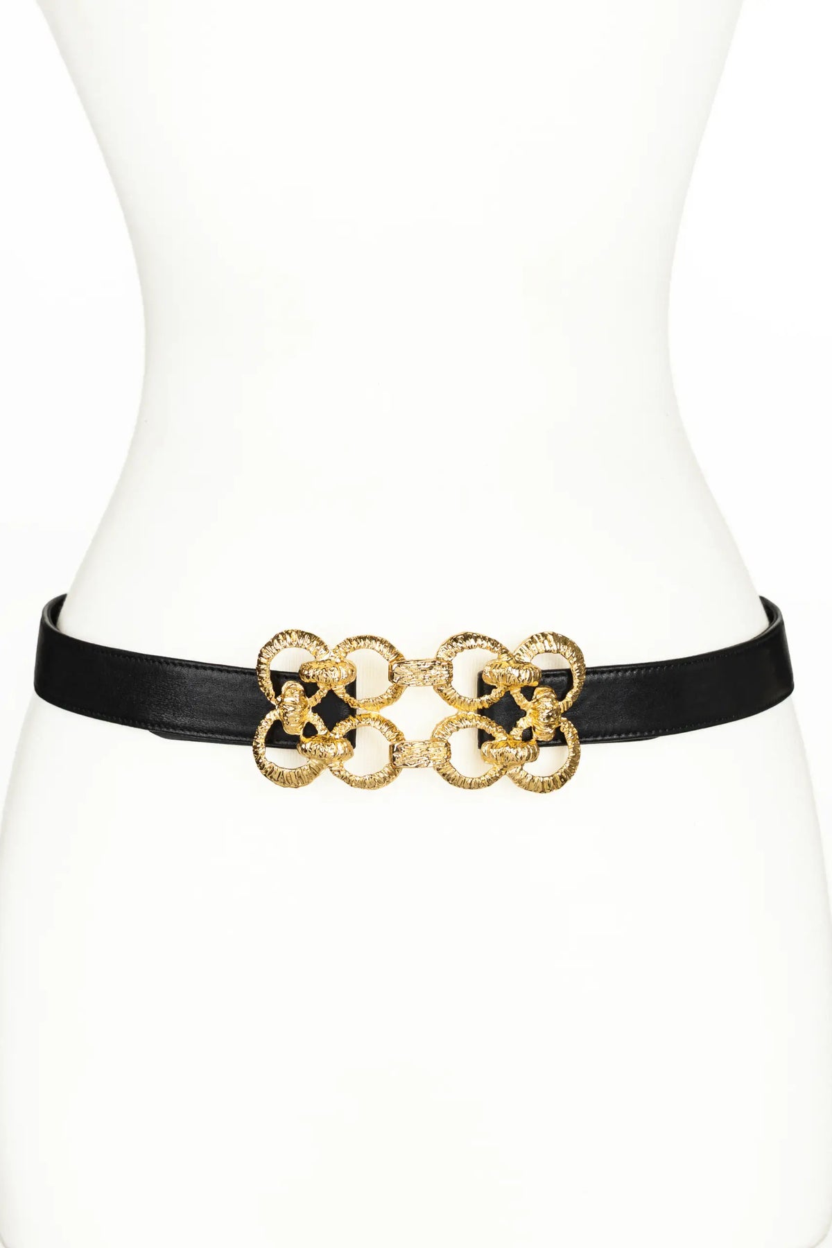 Golden Loops Buckle Leather Belt - Black