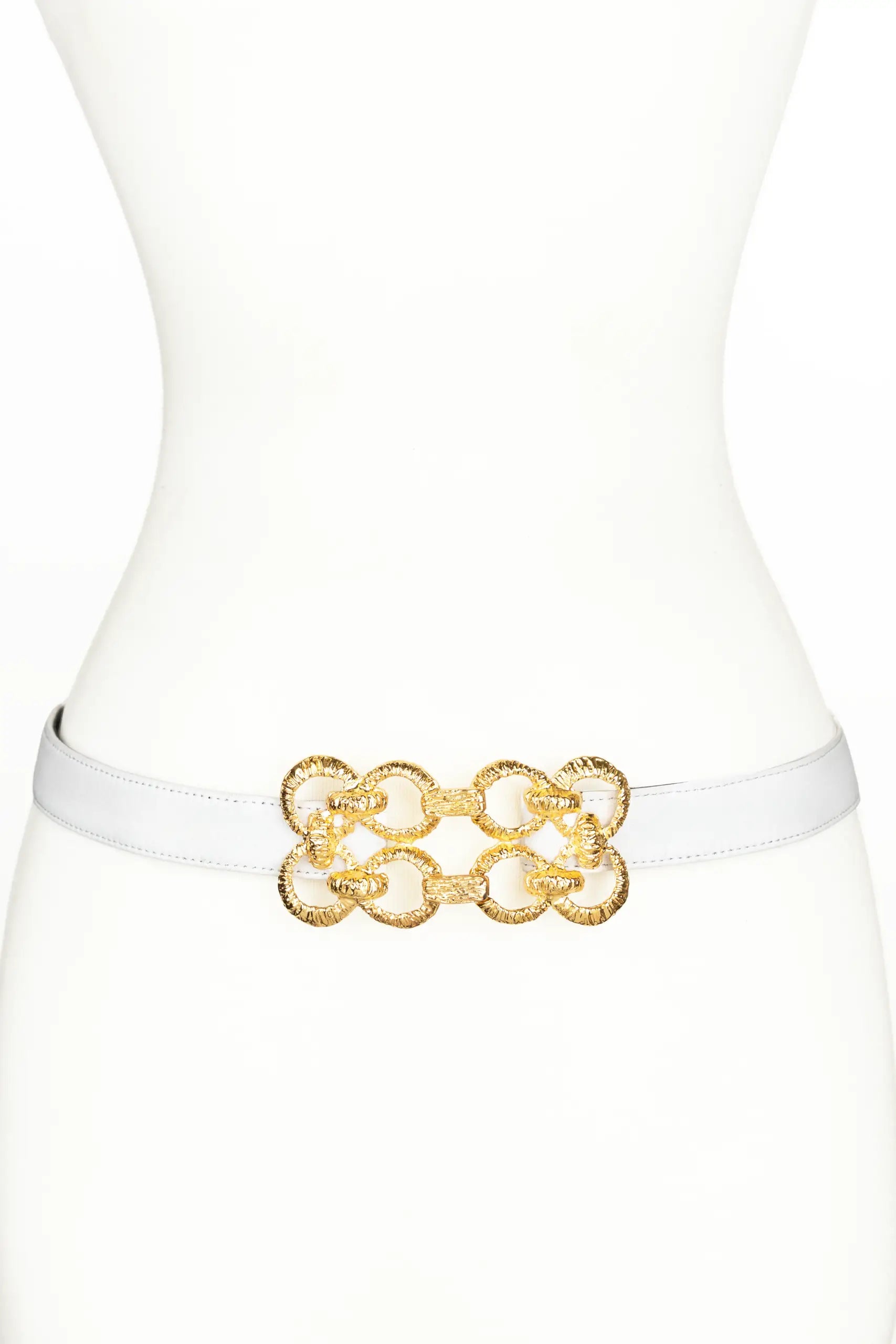 Golden Loops Buckle Leather Belt - White