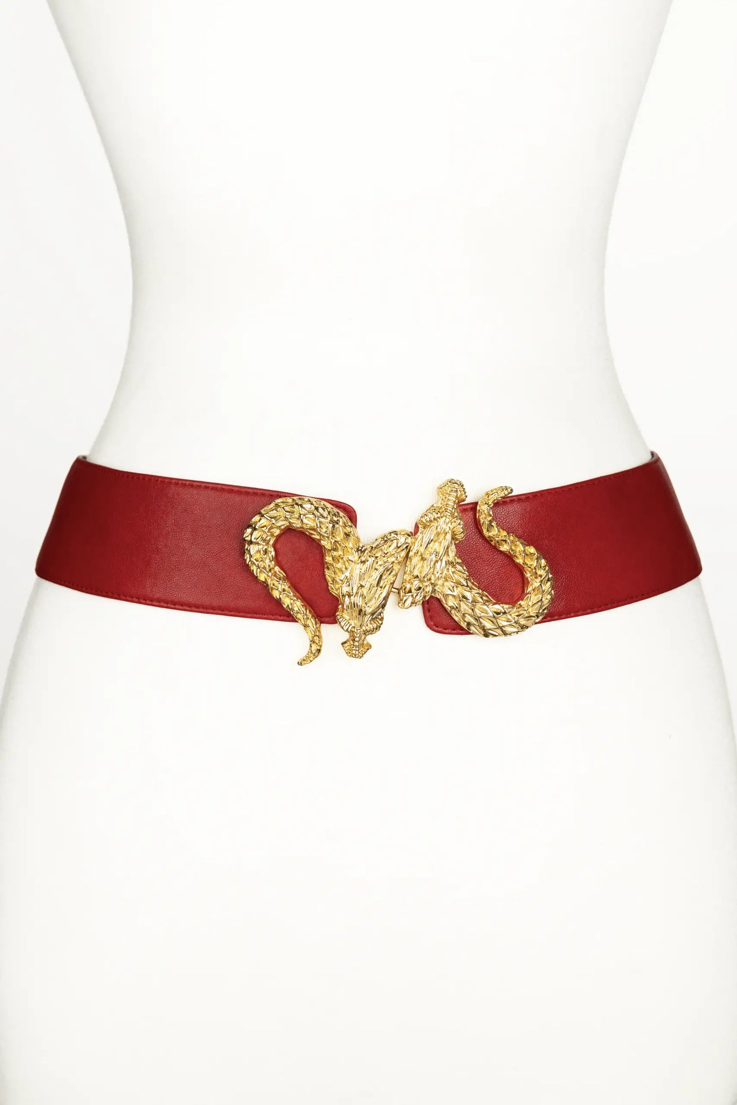 Dragon Buckle Leather Belt - Red