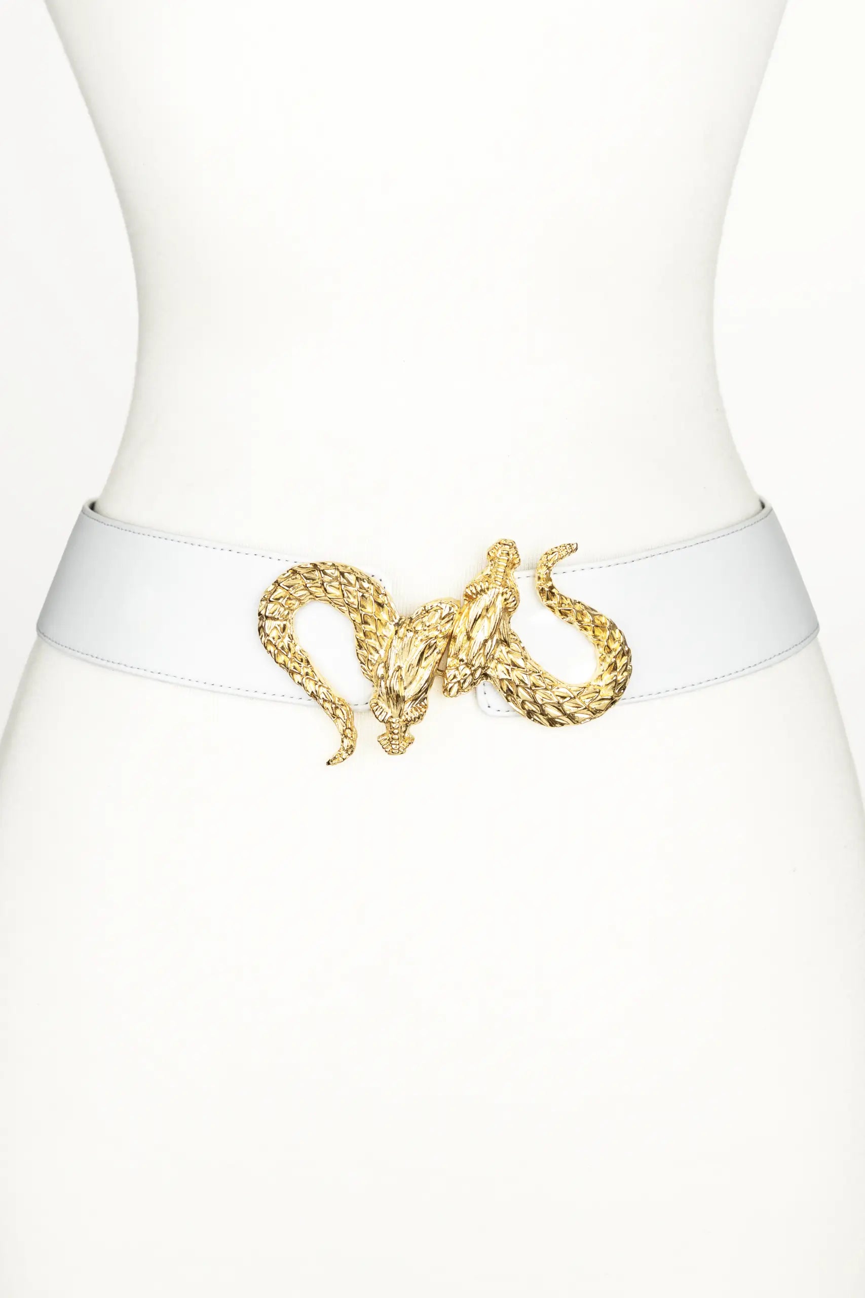 Dragon Buckle Leather Belt - White