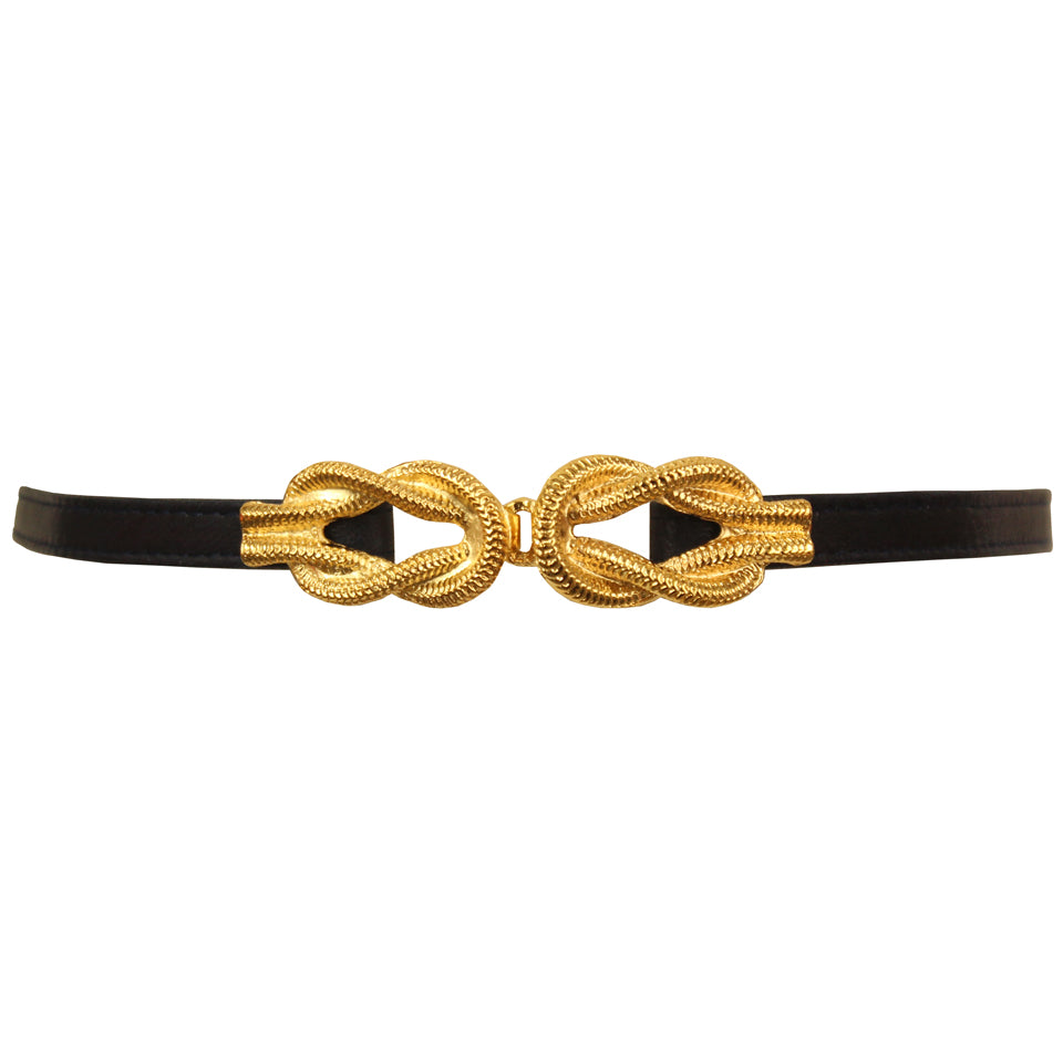 Gold Knot Buckle leather Belt - Black