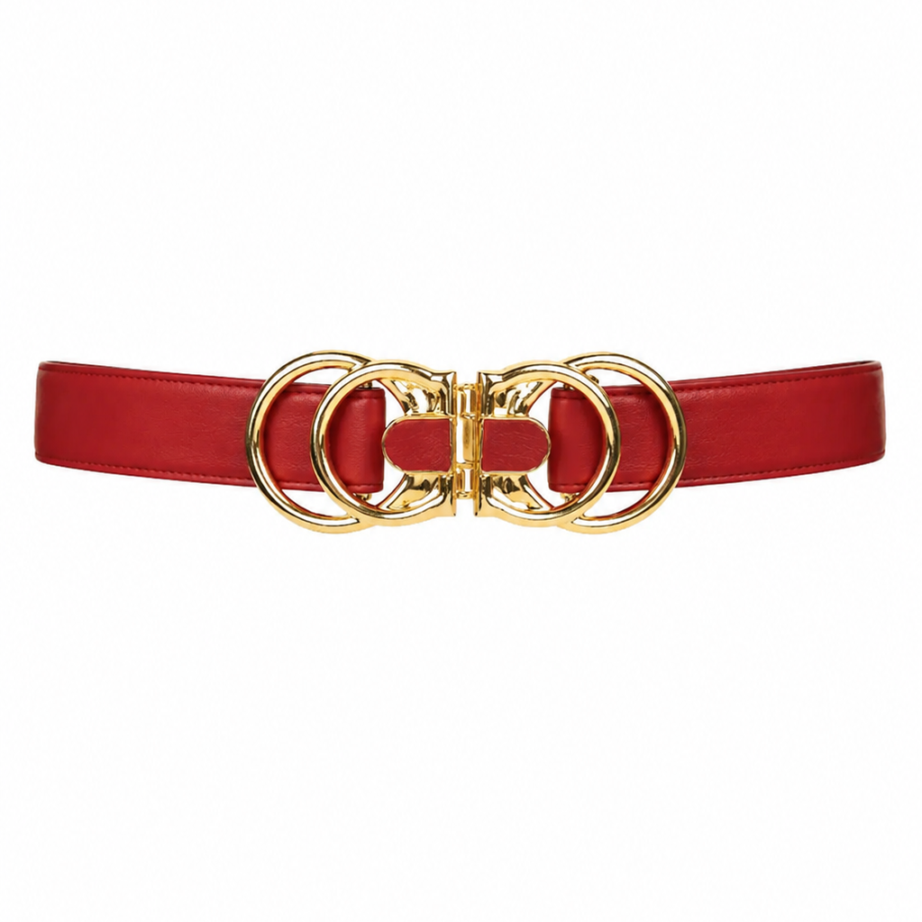 Rocky Buckle Leather Belt - Red