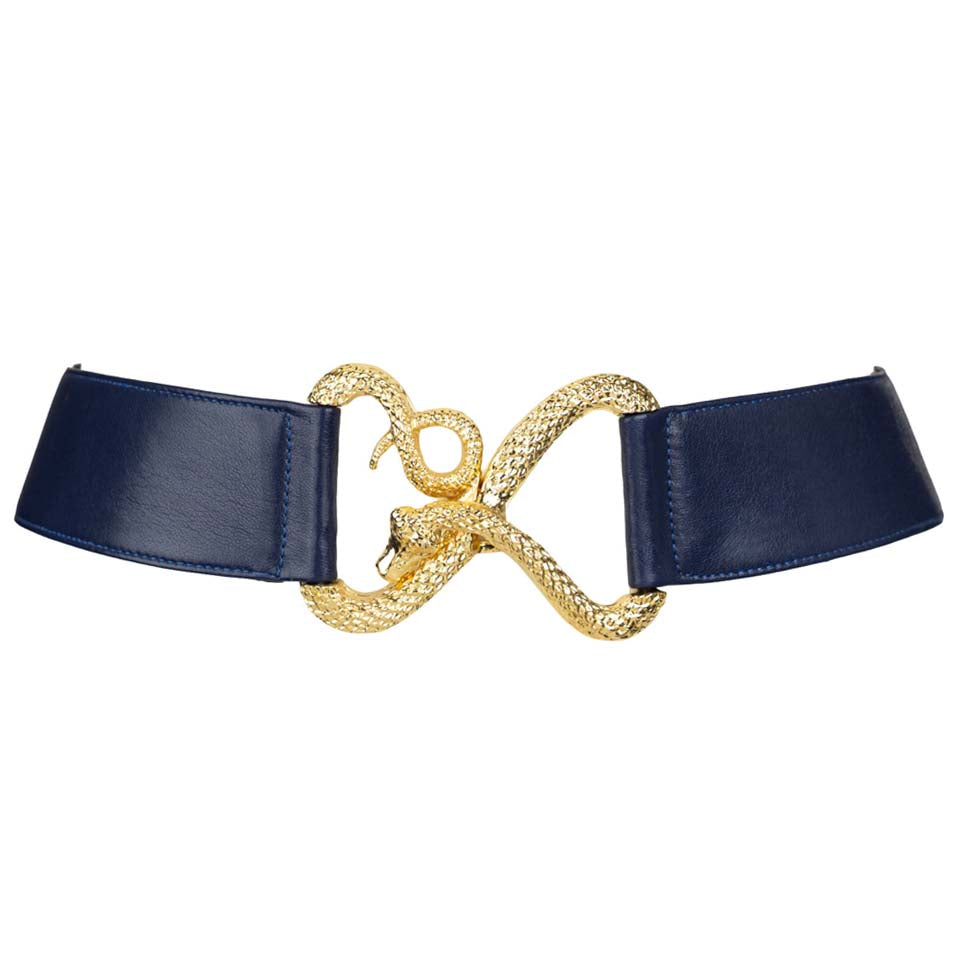 Snake Buckle Leather Belt - Blue