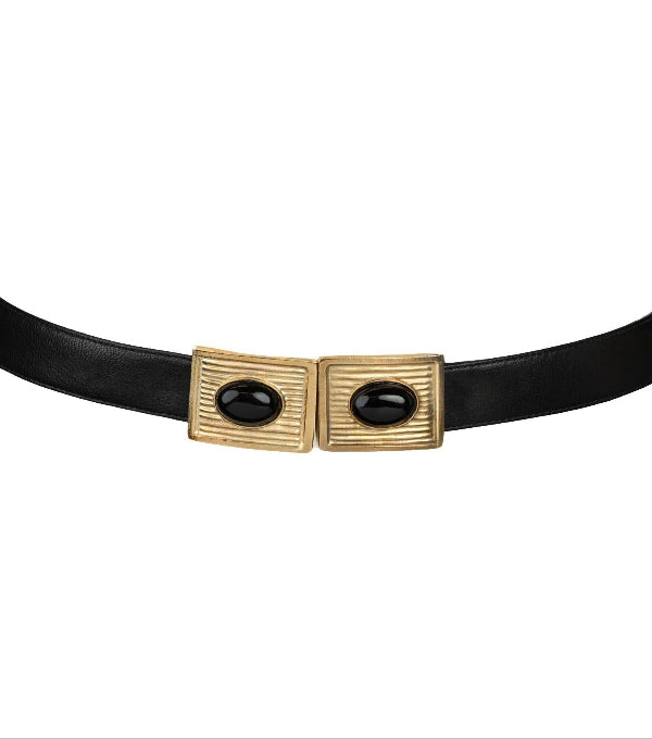 Large Stones Buckle Leather Belt