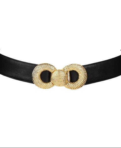 Bow Textured Buckle Leather Belt