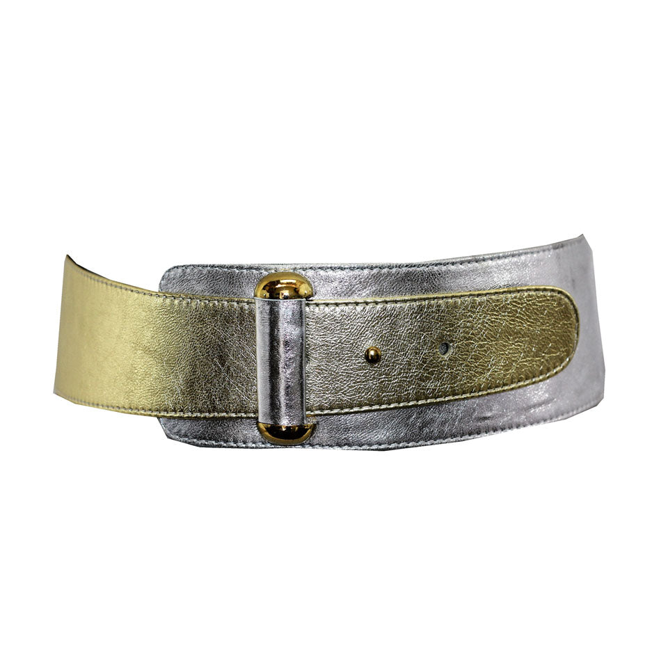 Vixen Color Block Leather Belt - Silver/Gold