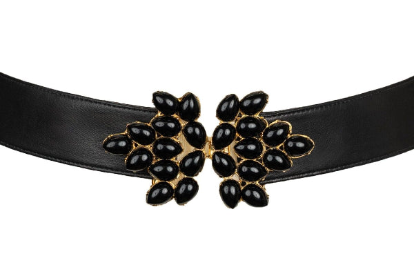 Stones Decorated Flower Buckle Leather Belt