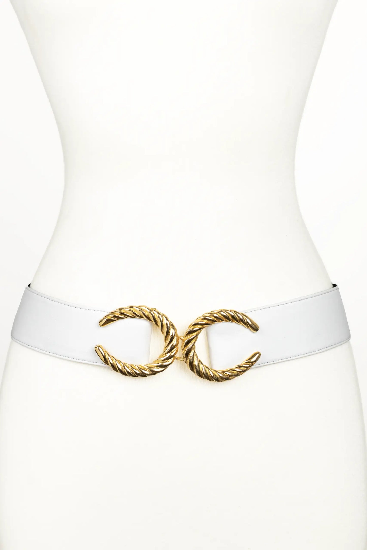 CC Buckle Leather Belt - White
