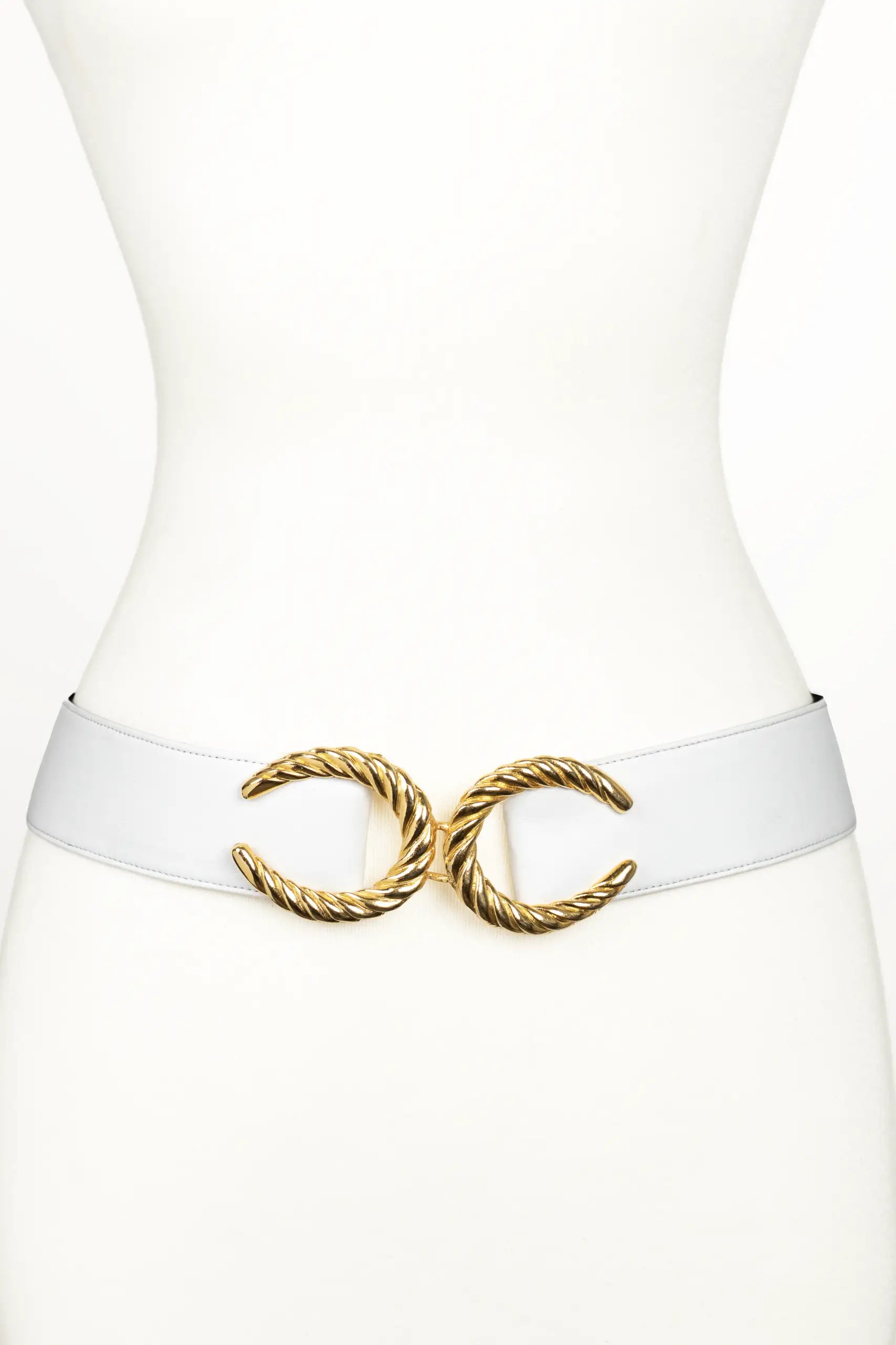 CC Buckle Leather Belt - White
