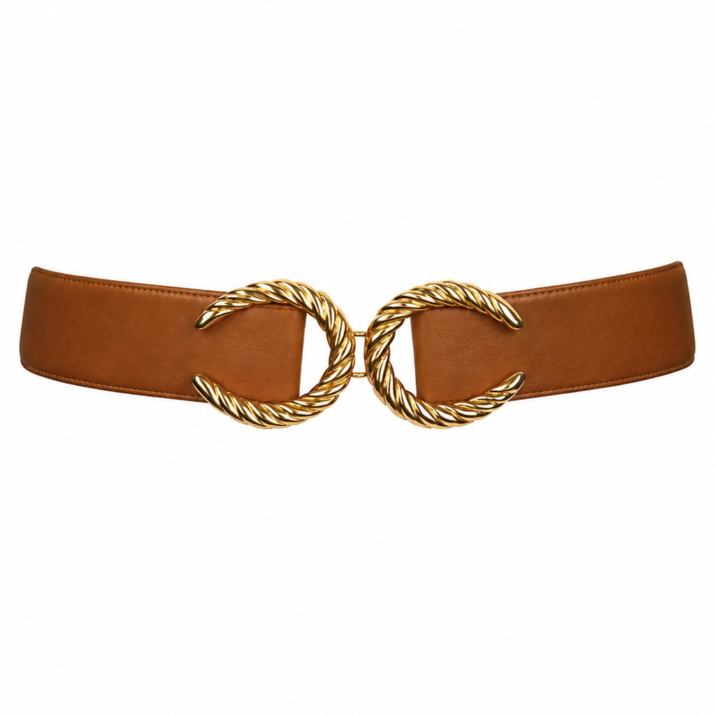 CC Buckle Leather Belt - Camel