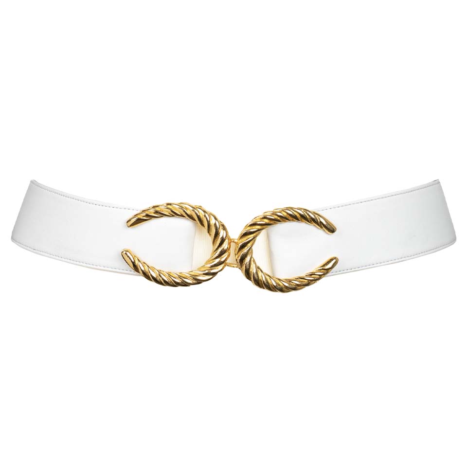 CC Buckle Leather Belt - White