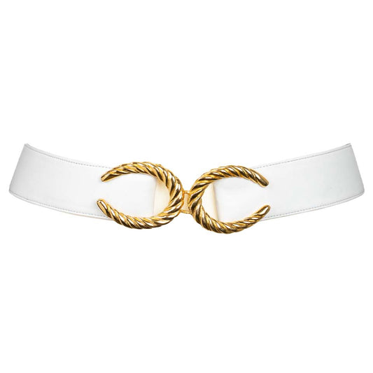 CC Buckle Leather Belt - White
