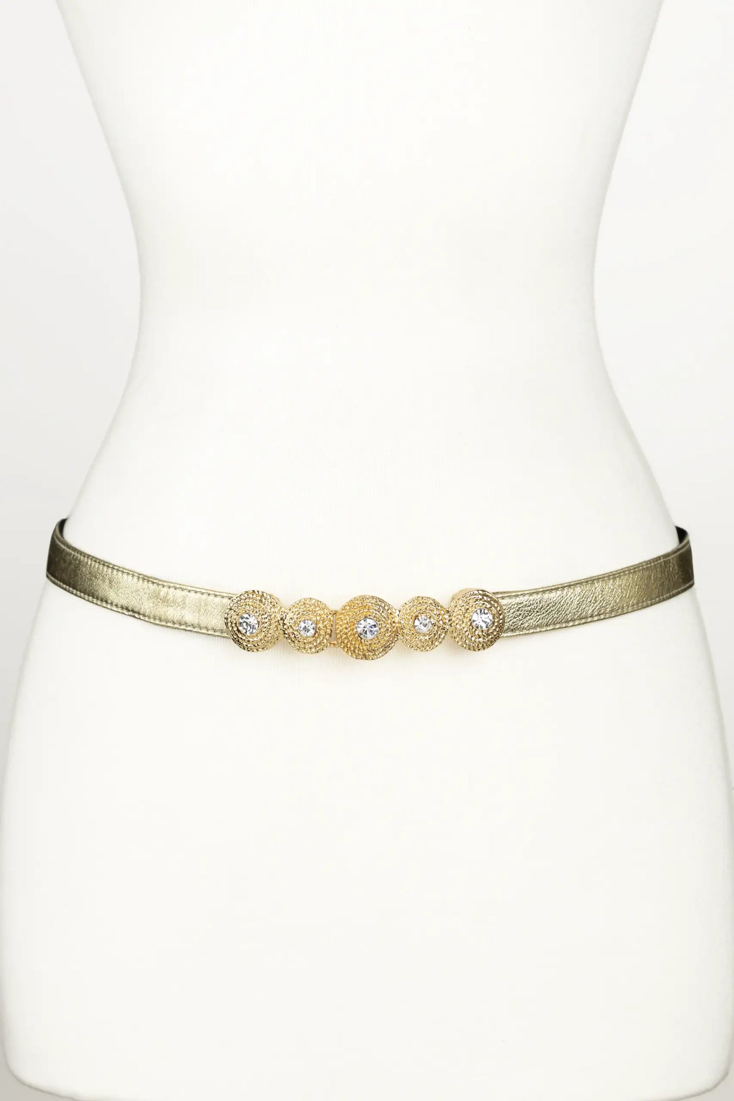 Rhinestones Buckle Leather Belt - Gold