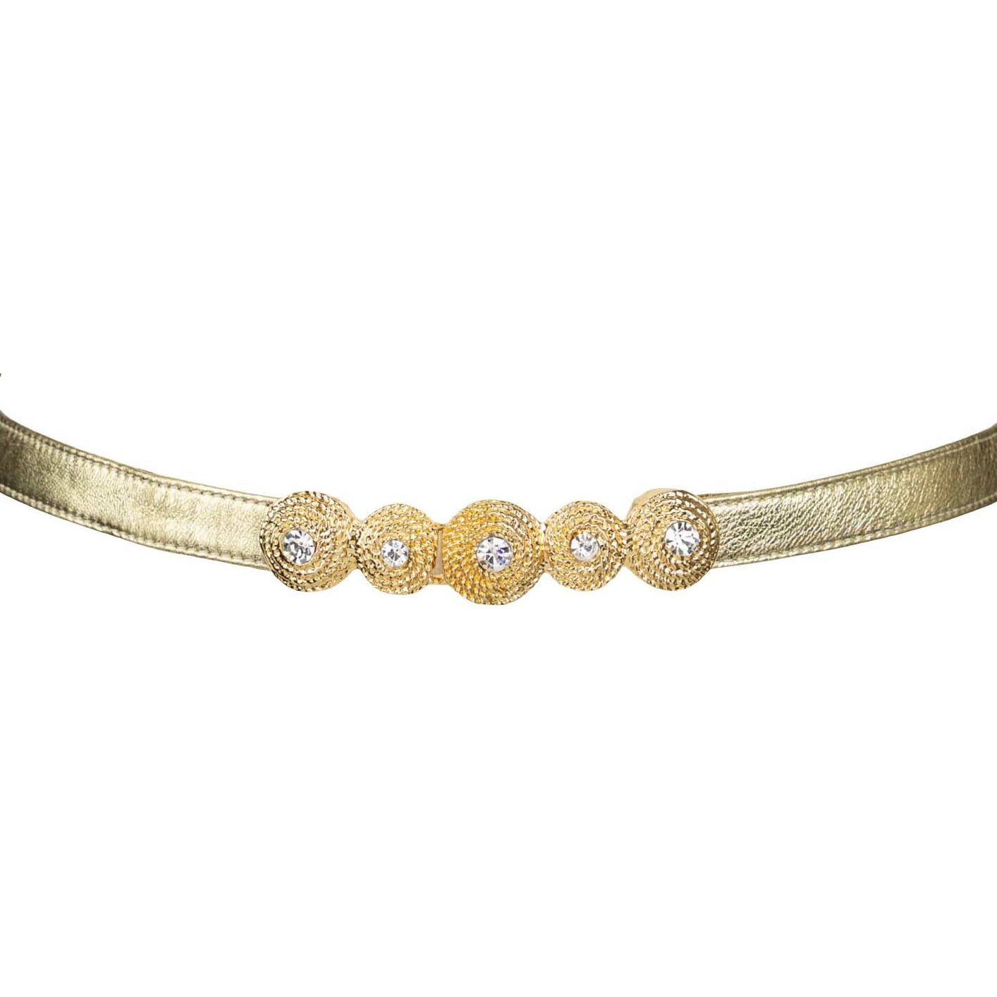 Rhinestones Buckle Leather Belt - Gold