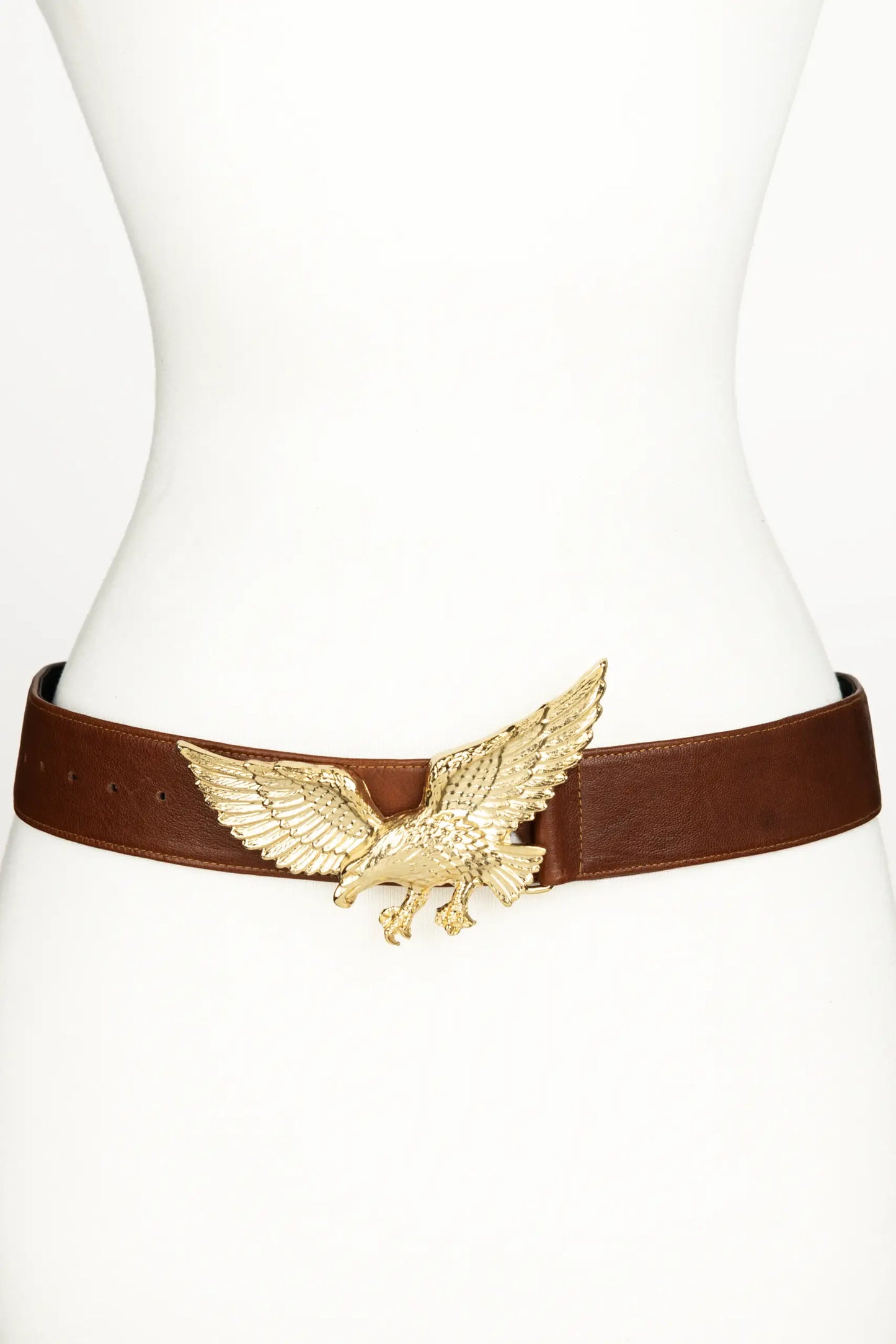 Eagle Buckle Leather Belt - Brown
