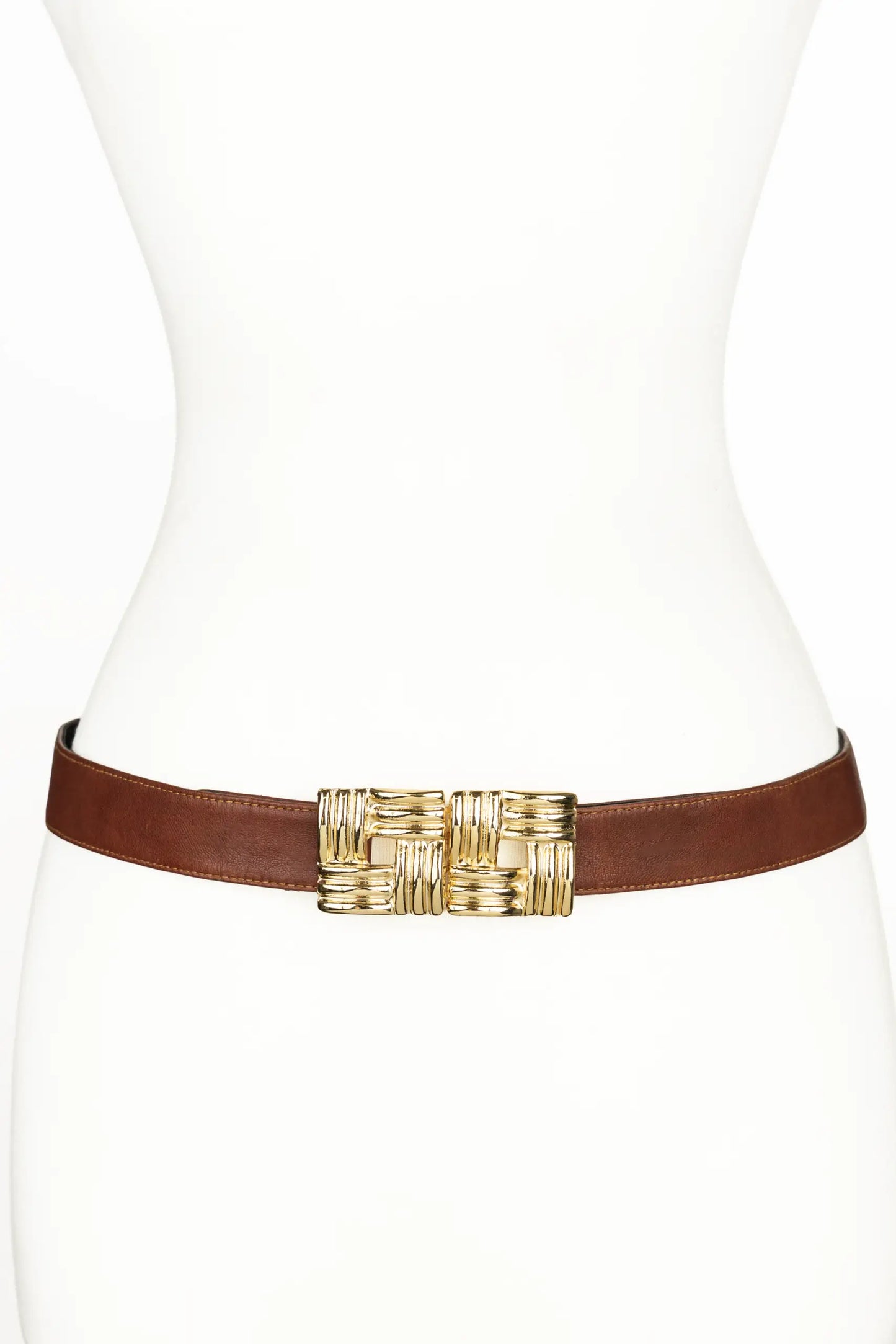 Square Gold Buckle leather belt - Black