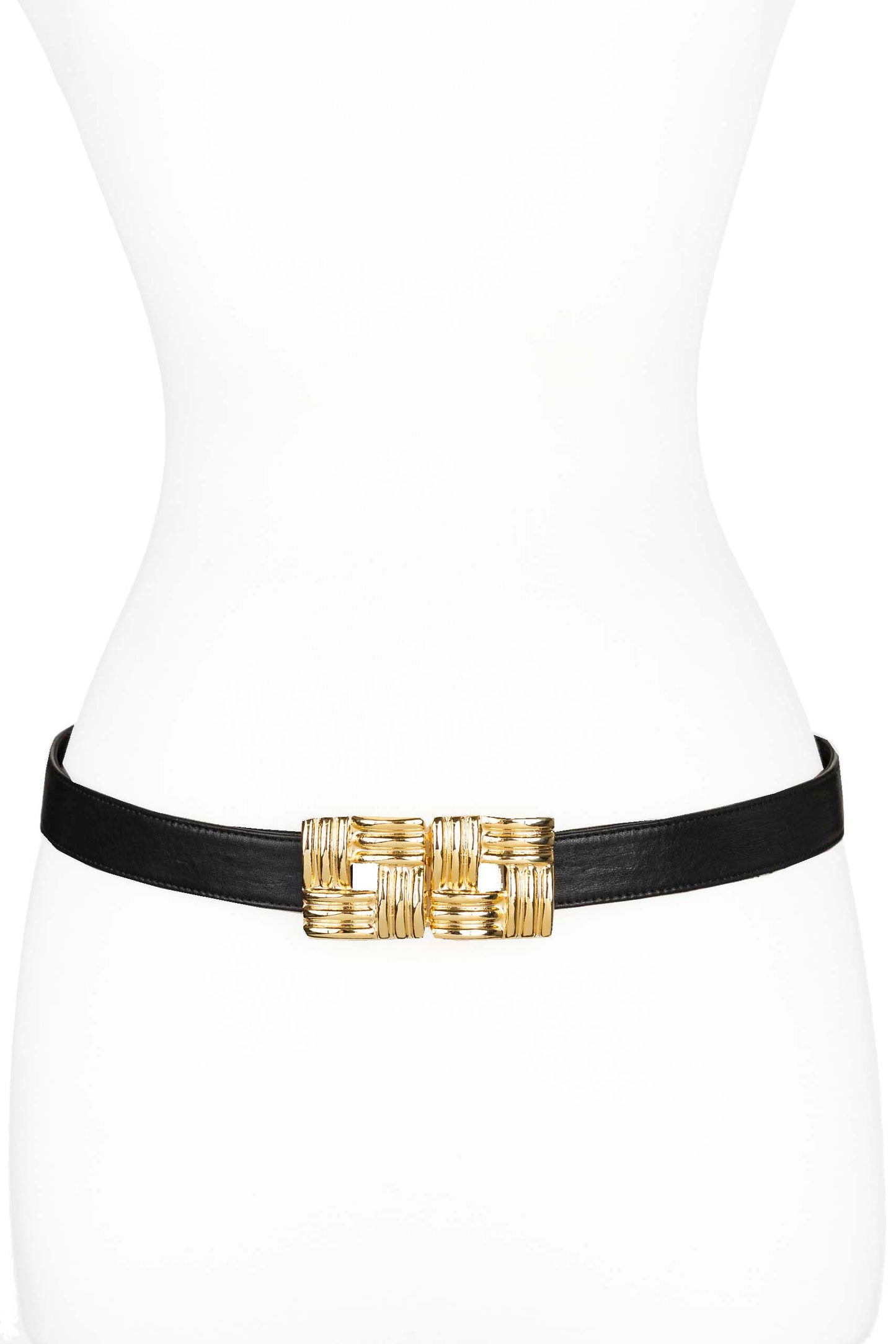 Square Gold Buckle leather belt - Black