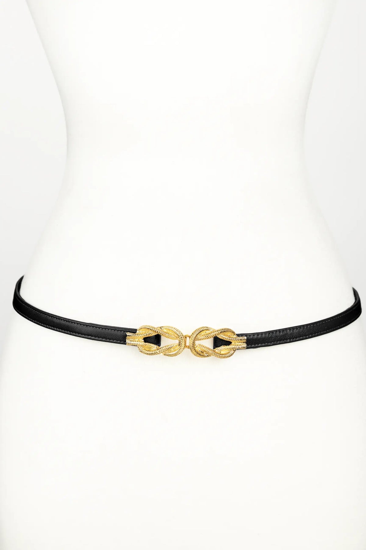 Gold Knot Buckle leather Belt - Black