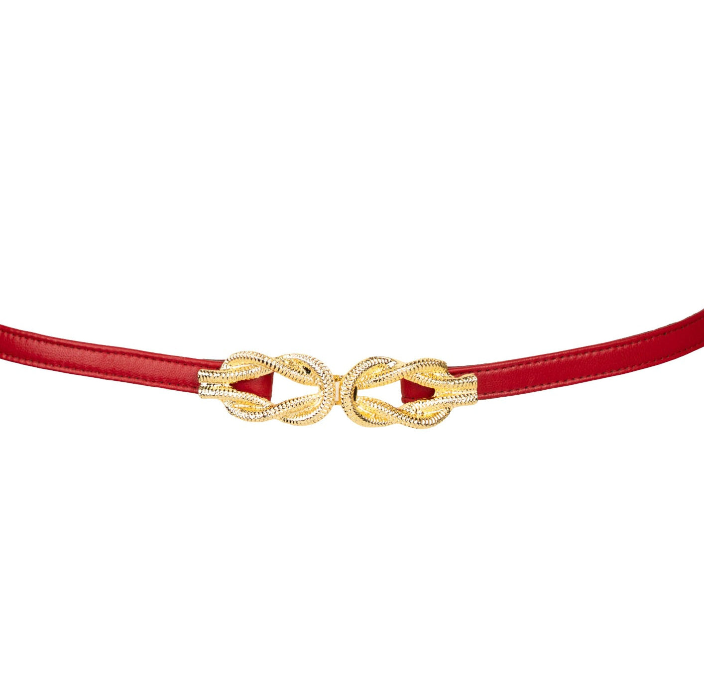 Gold Knot Buckle leather Belt - Red