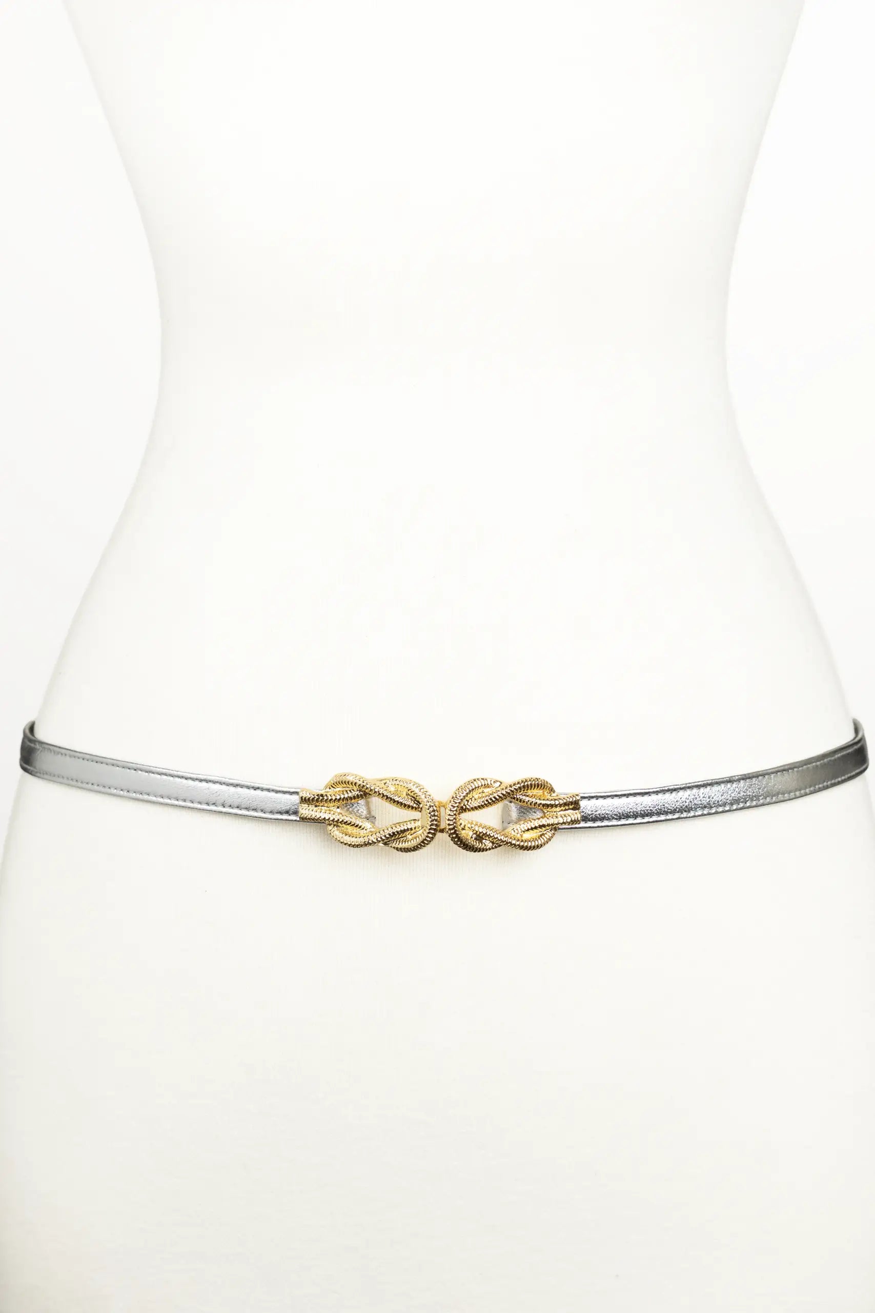 Gold Knot Buckle leather Belt - Silver