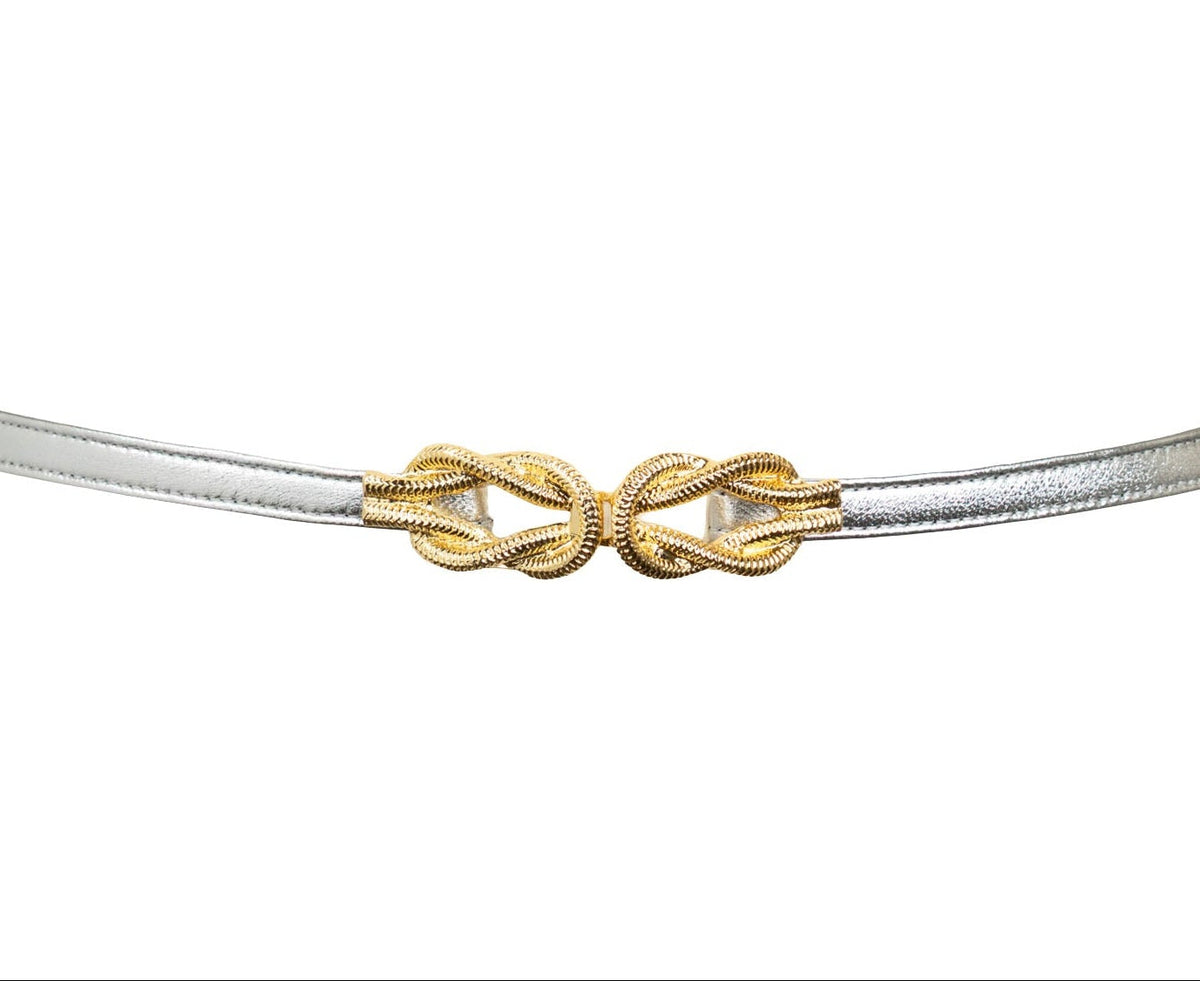 Gold Knot Buckle leather Belt - Silver