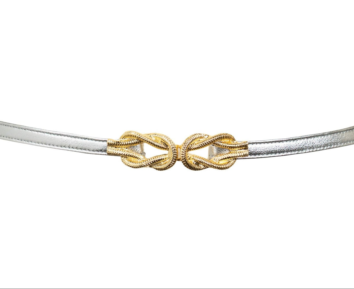 Gold Knot Buckle leather Belt - Silver