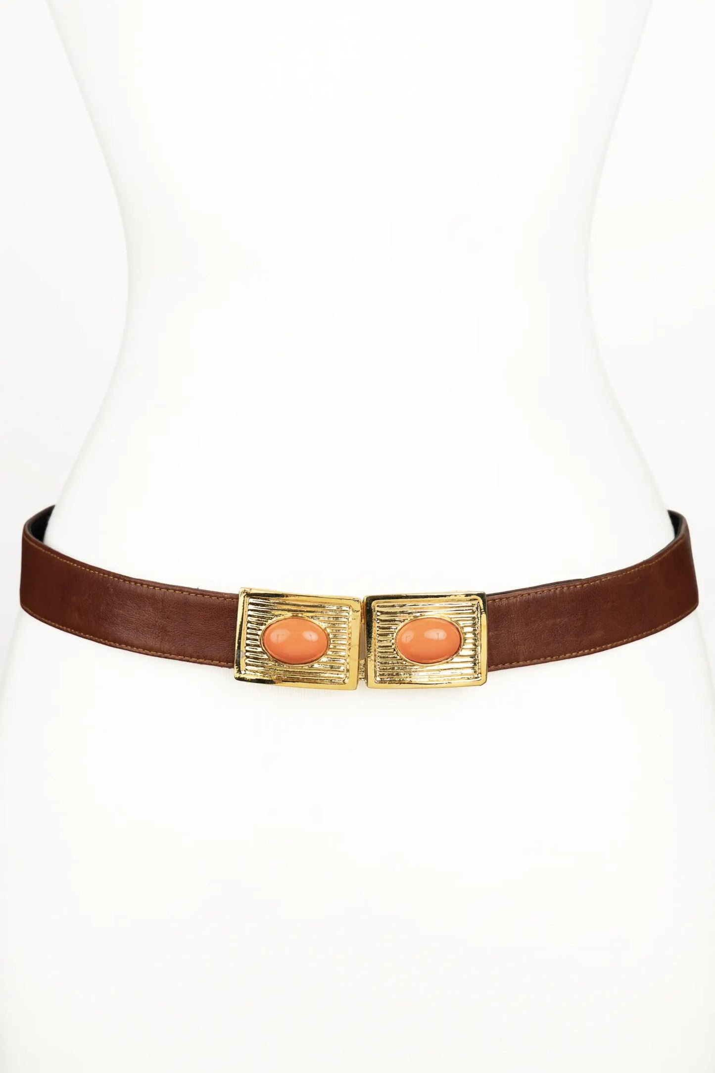 Large Stones Buckle Leather Belt