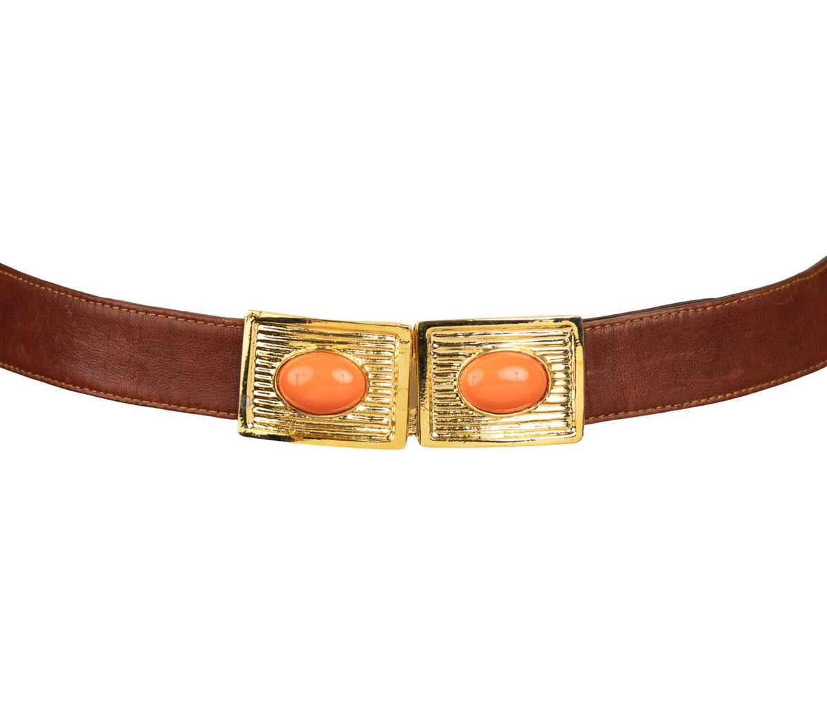 Large Stones Buckle Leather Belt - Brown