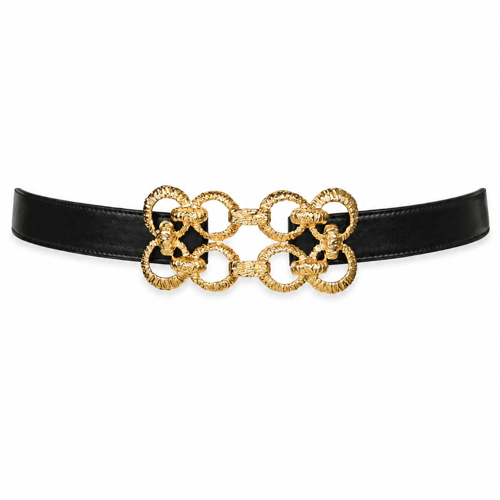 Golden Loops Buckle Leather Belt - Black
