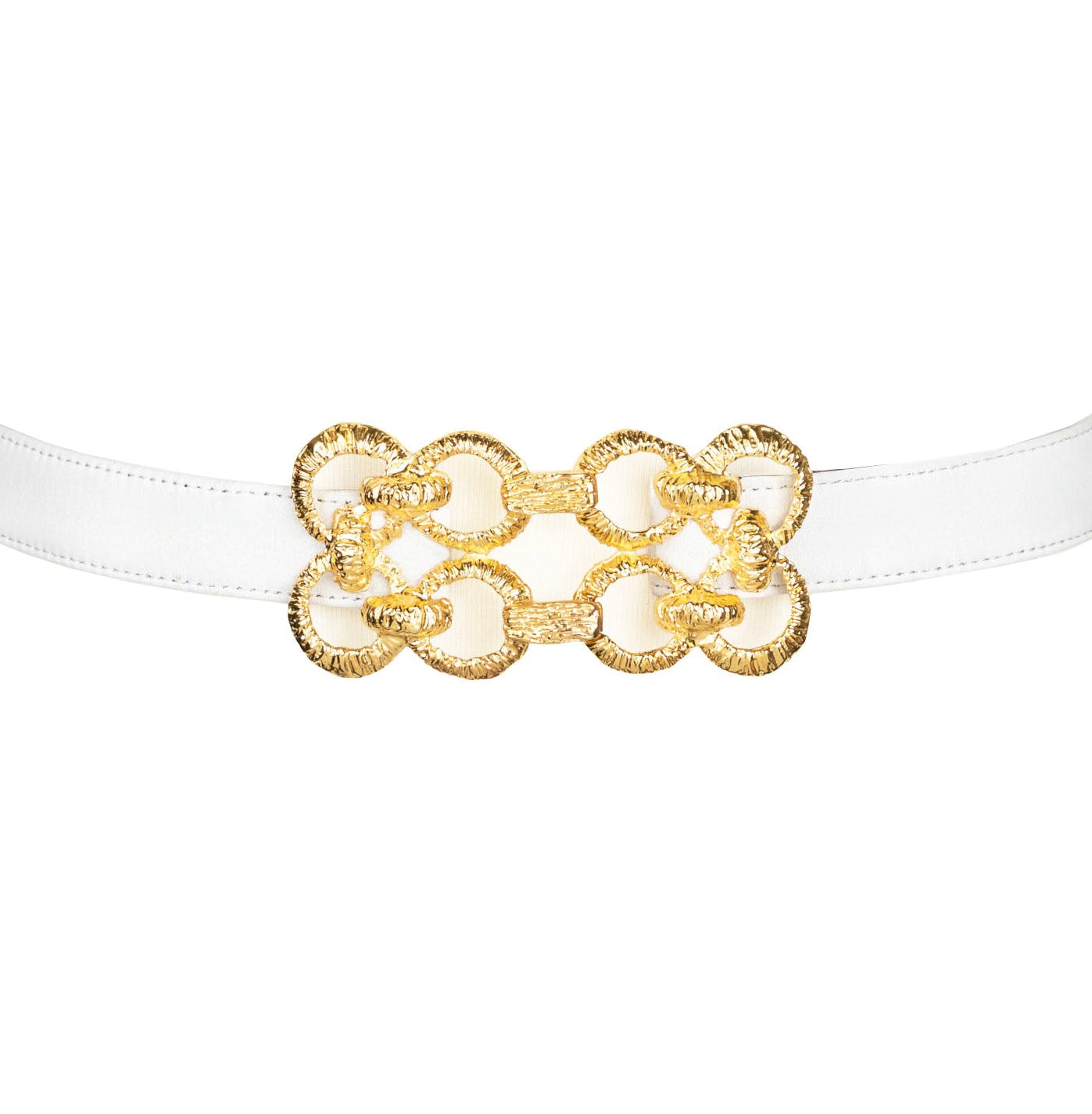 Golden Loops Buckle Leather Belt - White