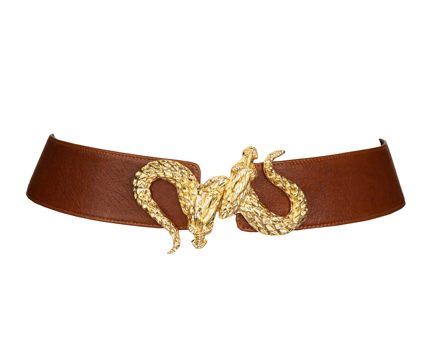 Dragon Buckle Leather Belt - Cognac