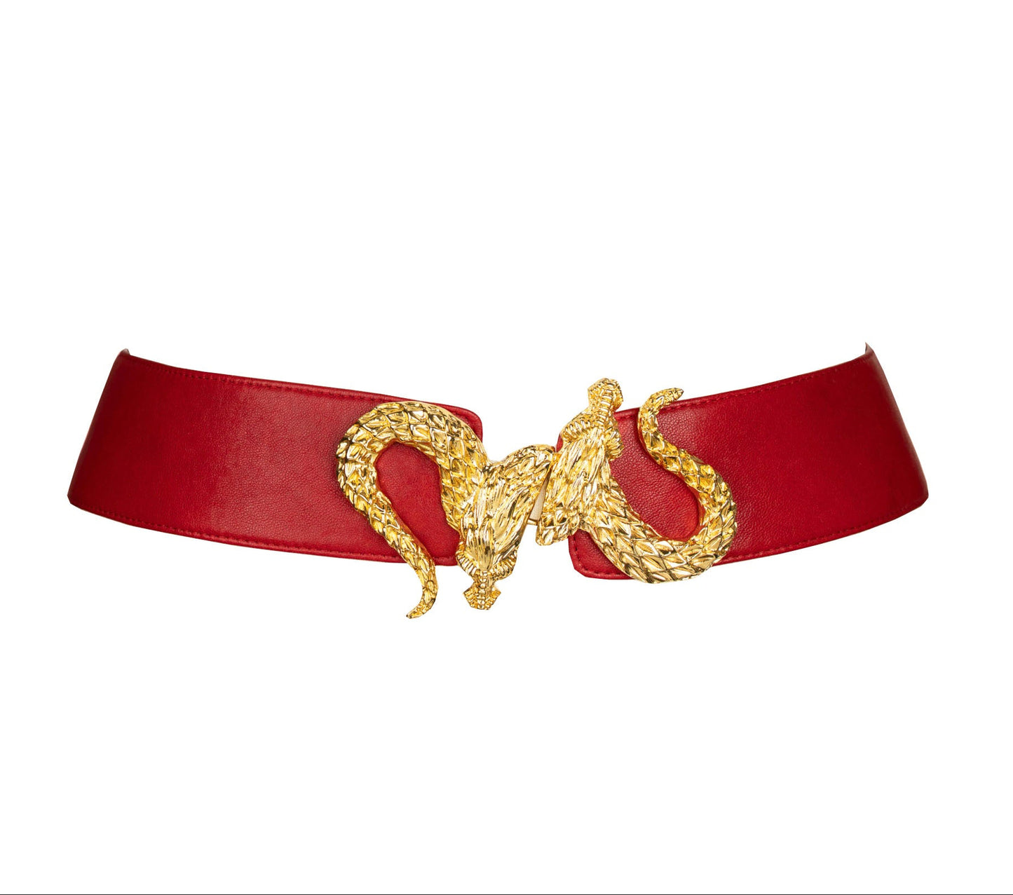 Dragon Buckle Leather Belt - Red