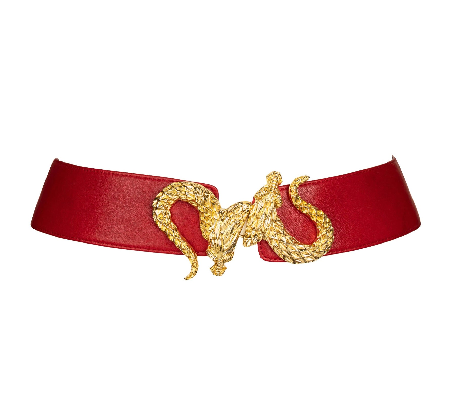 Dragon Buckle Leather Belt - Red