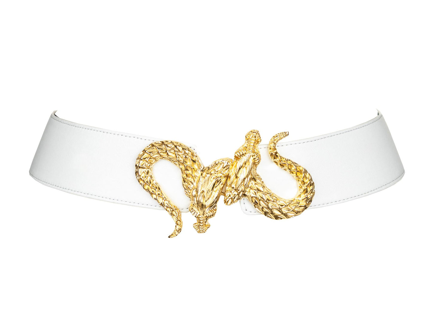 Dragon Buckle Leather Belt - White