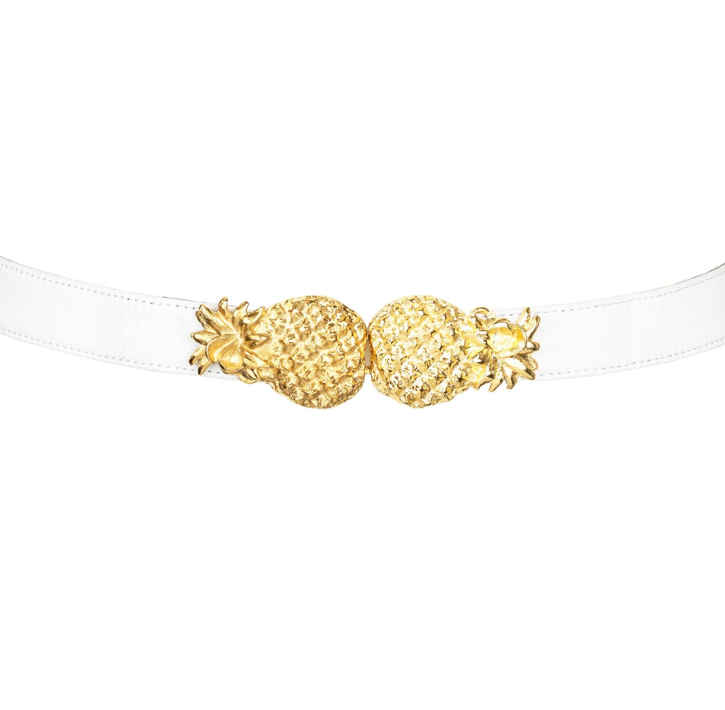 Pinapple buckle Leather Belt - White