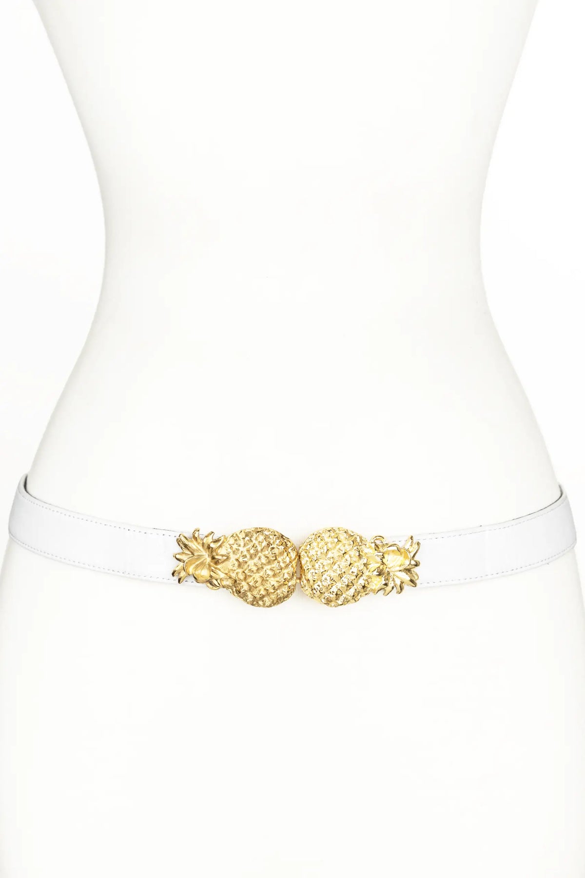 Pinapple buckle Leather Belt - White