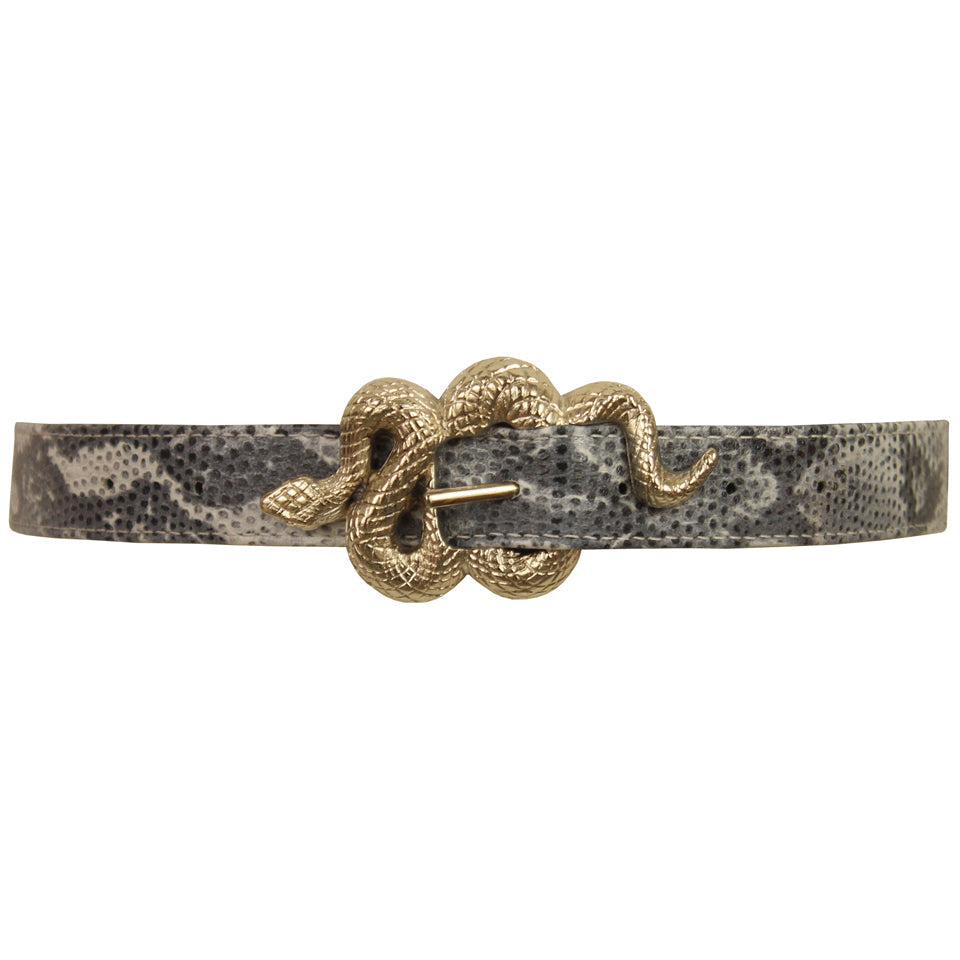 Snake Buckle Leather Belt - Gray
