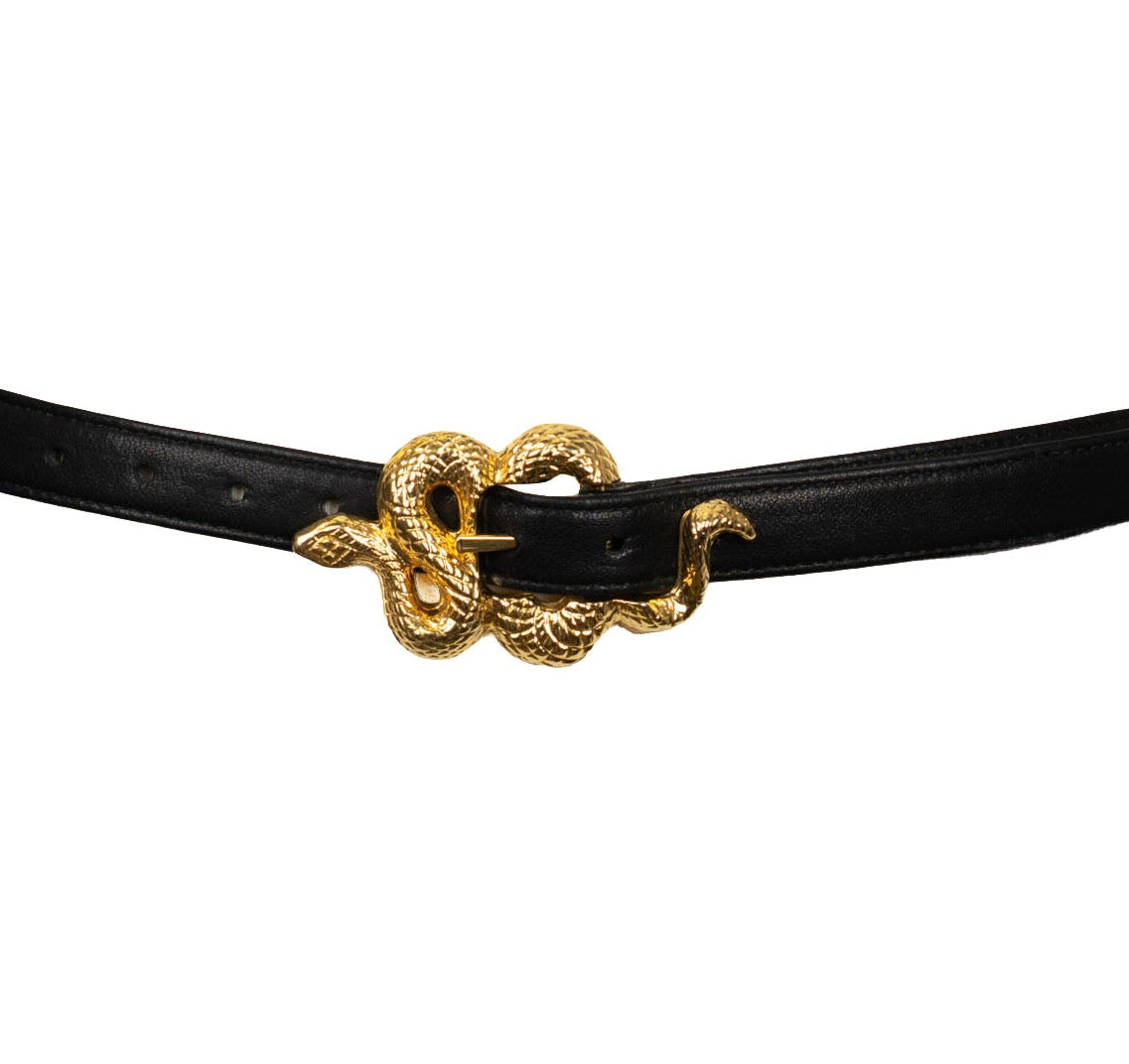 Snake Buckle Leather Belt - Black