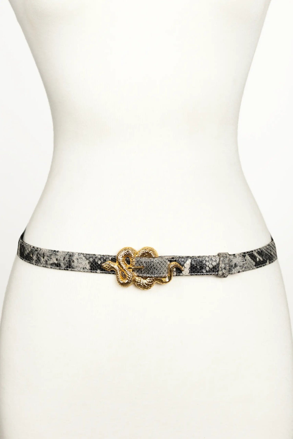 Snake Buckle Leather Belt - Gray