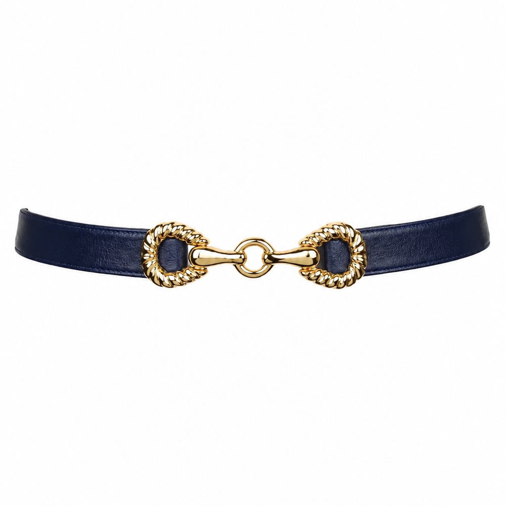 Rider Circle Buckle leather Belt - Navy