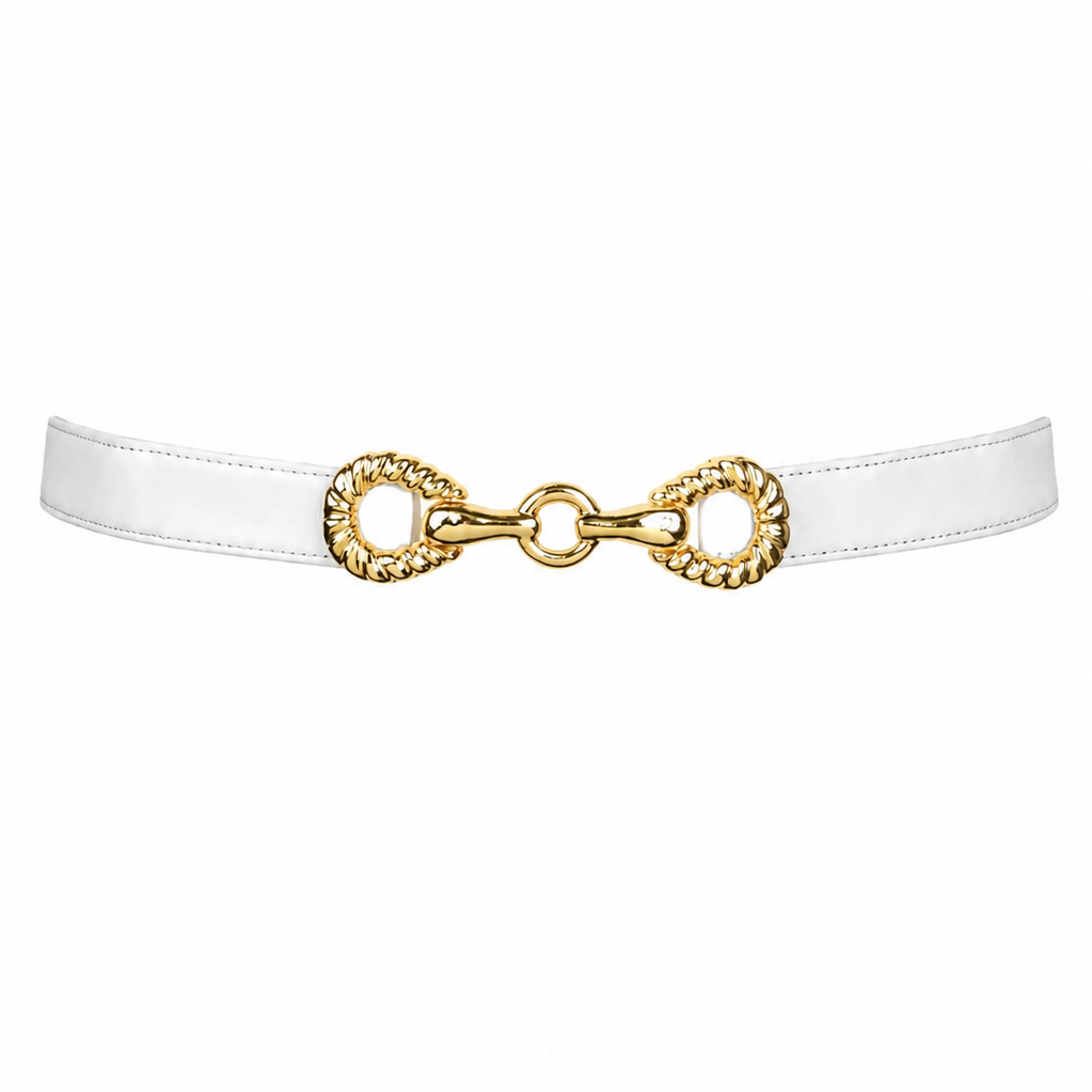 Rider Circle Buckle leather Belt - White