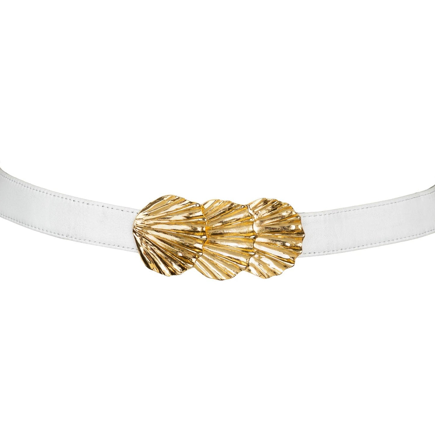 Sea Shells Buckle Leather Belt - White