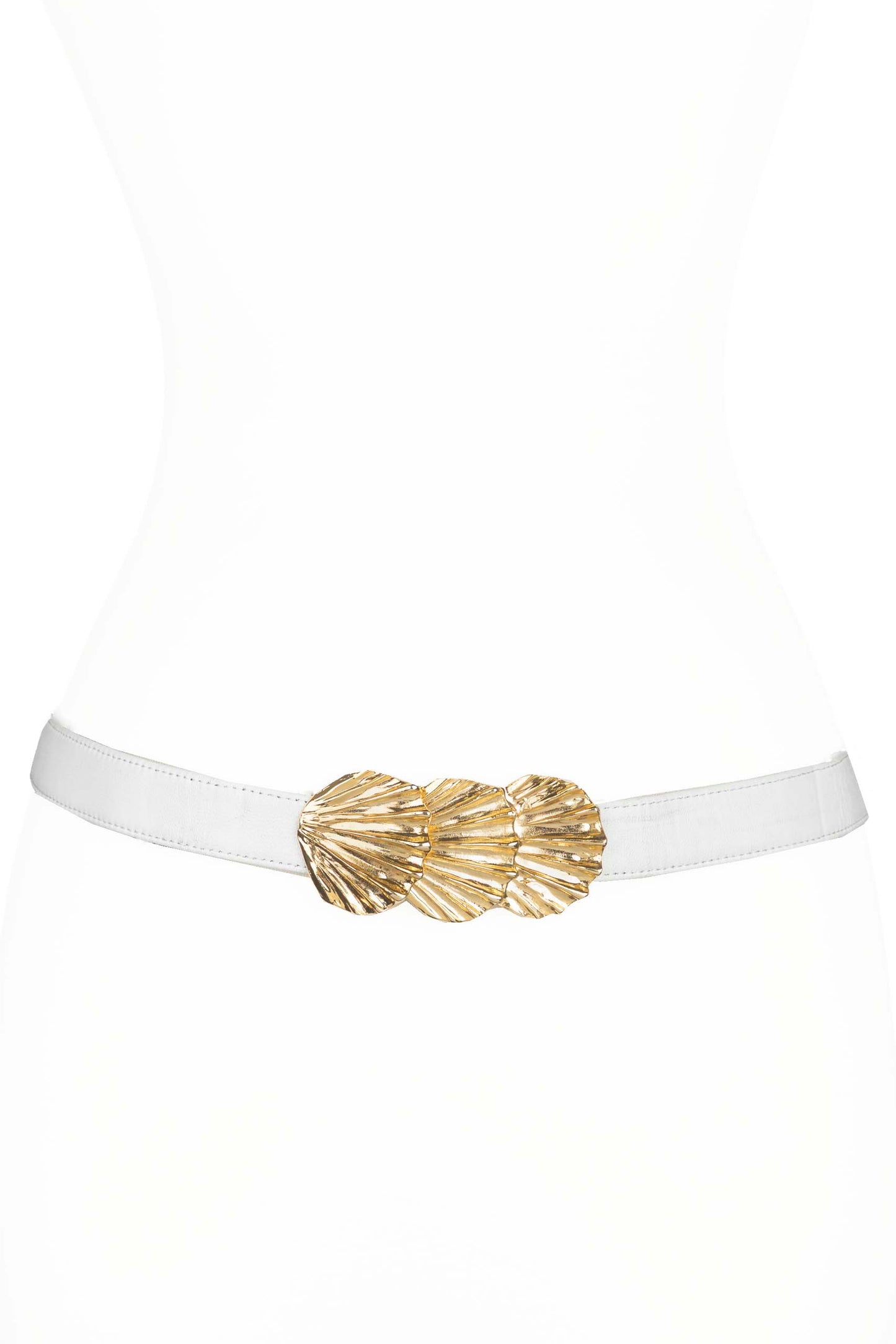 Sea Shells Buckle Leather Belt - White