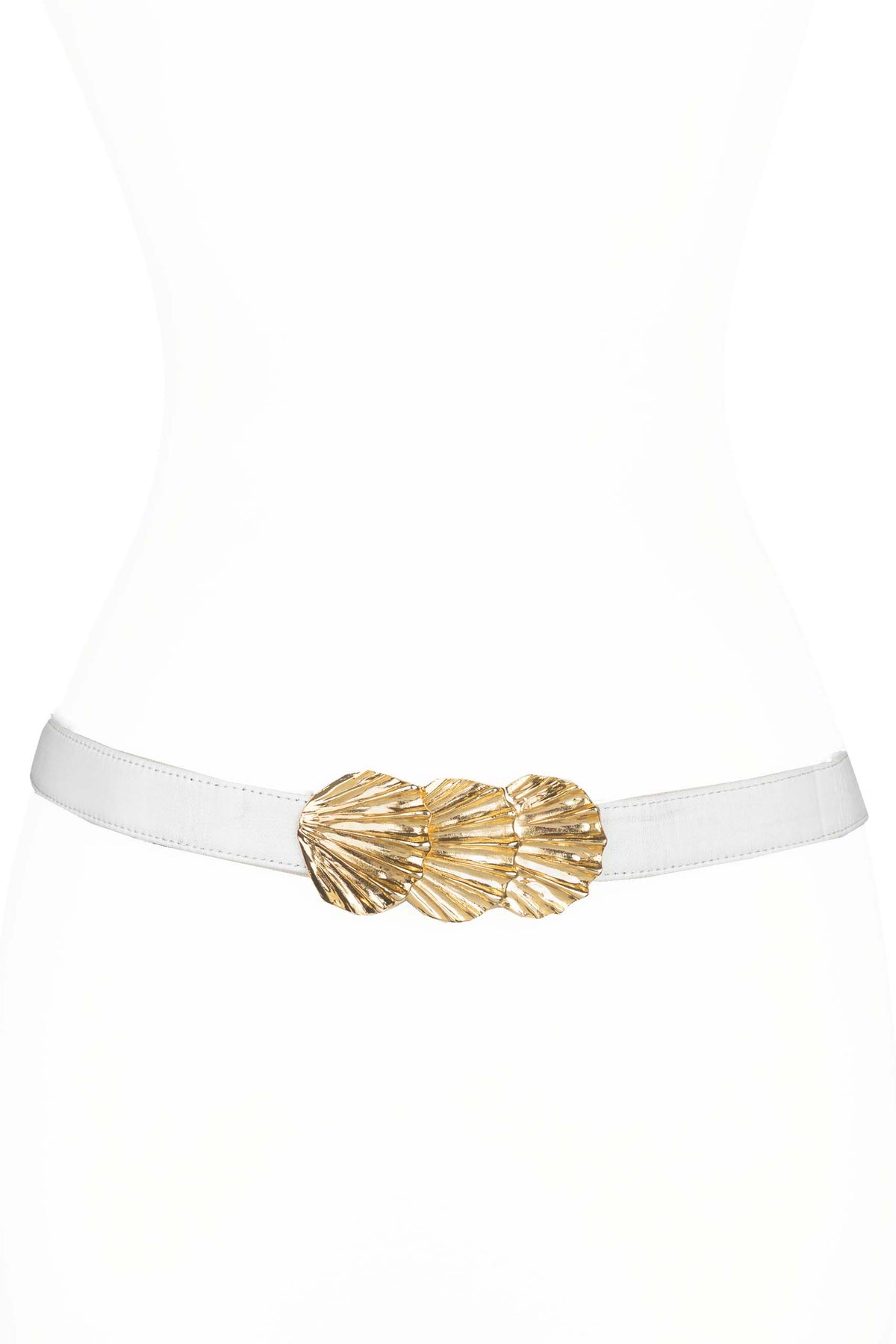 Sea Shells Buckle Leather Belt - White