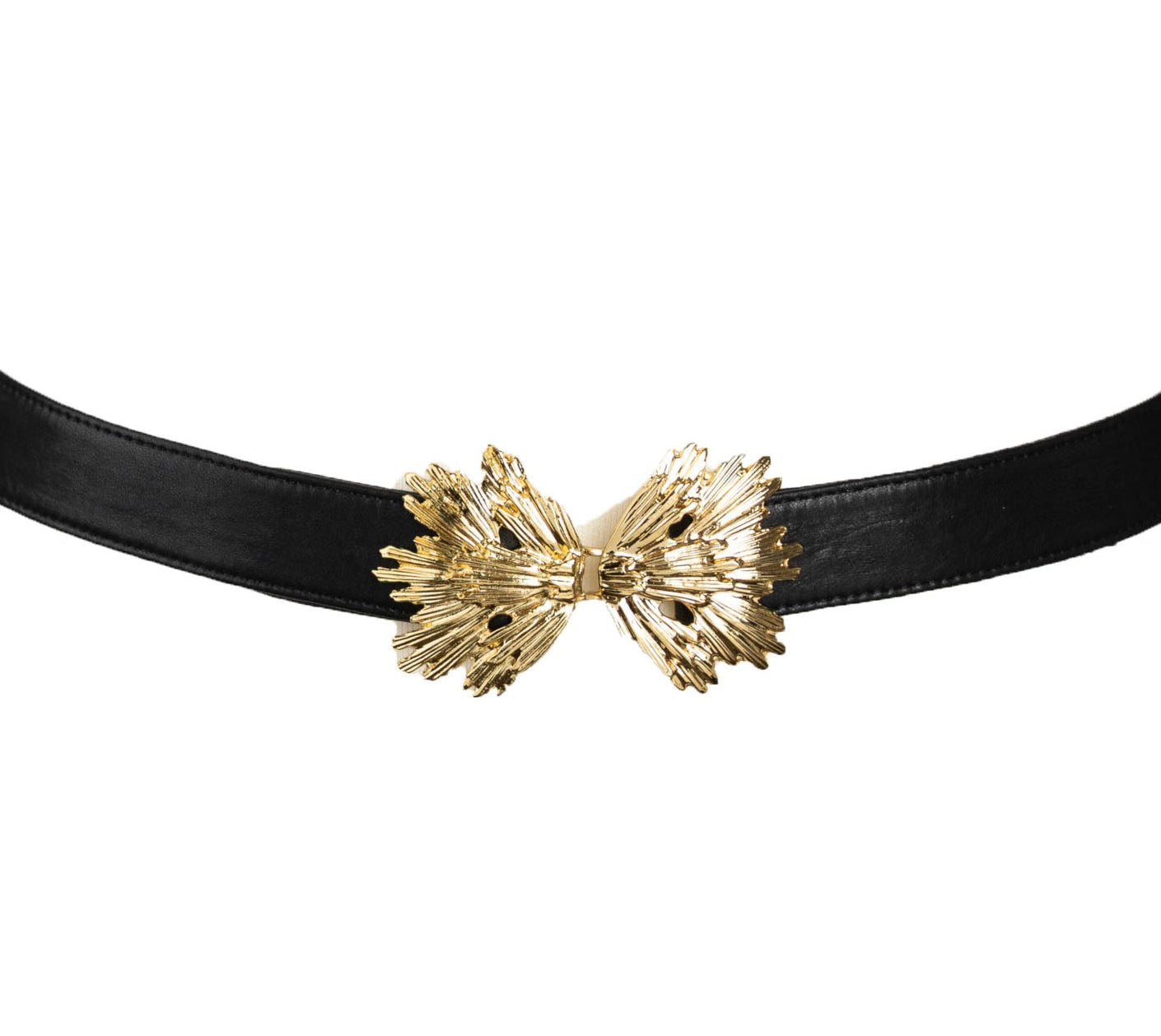 Starburst Buckle Leather Belt - Black