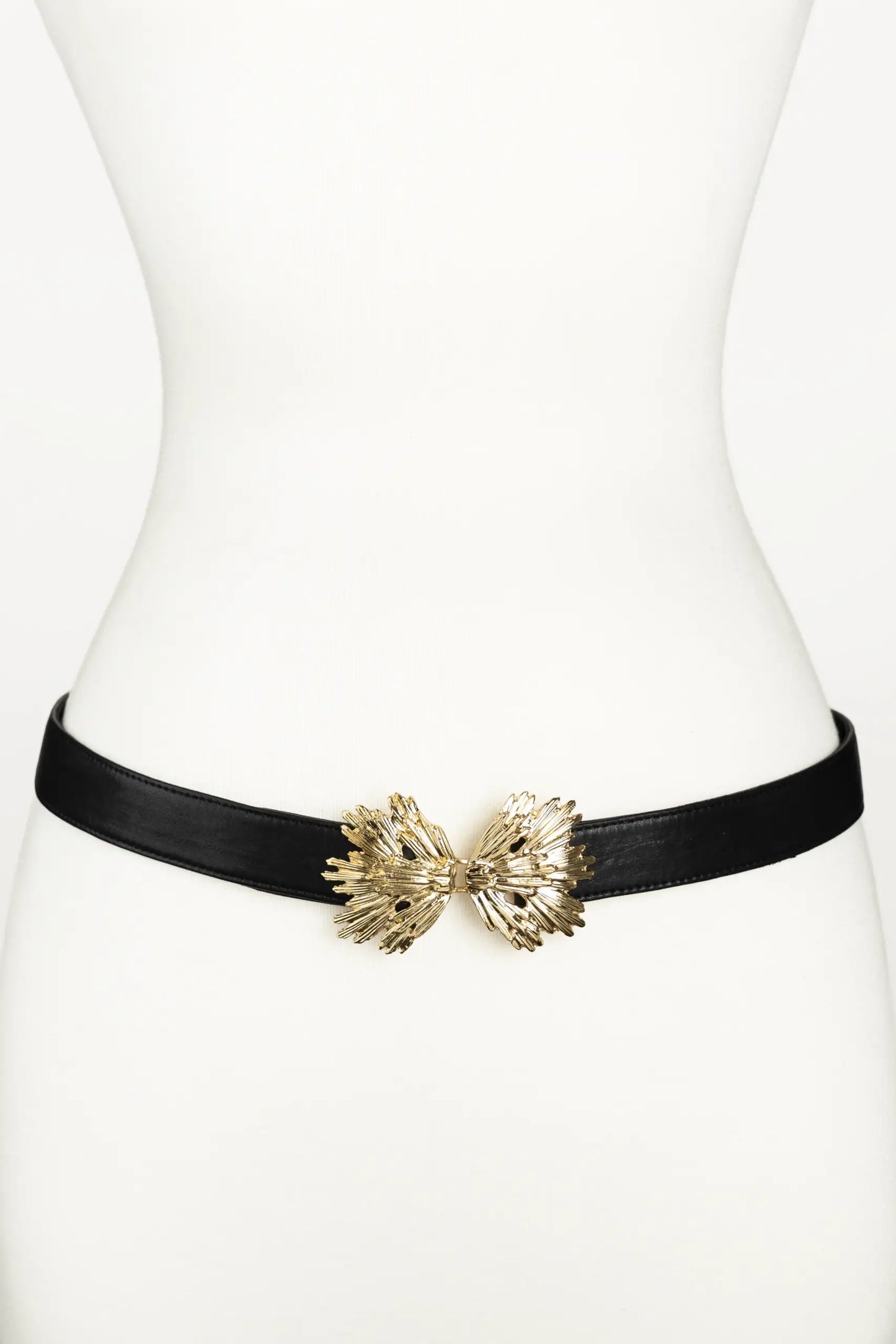 Starburst Buckle Leather Belt - Black