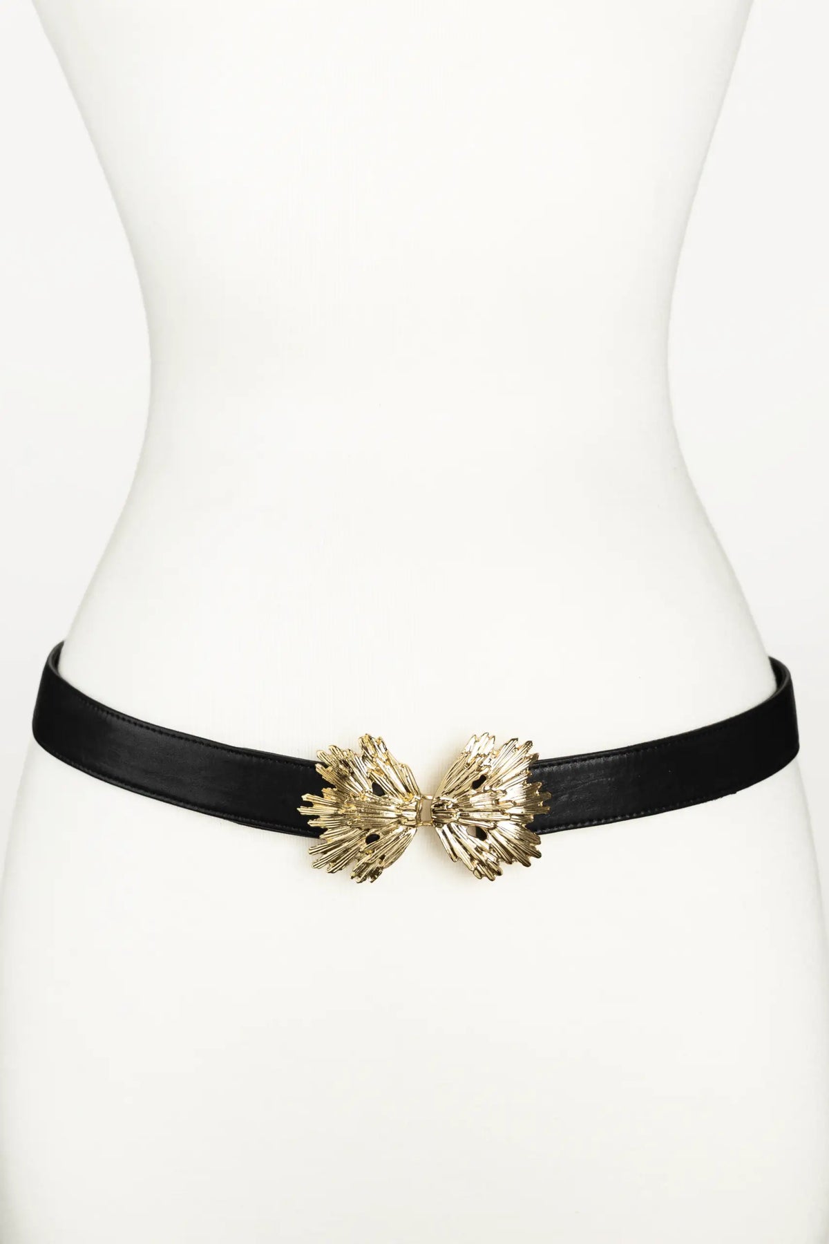 Starburst Buckle Leather Belt - Black