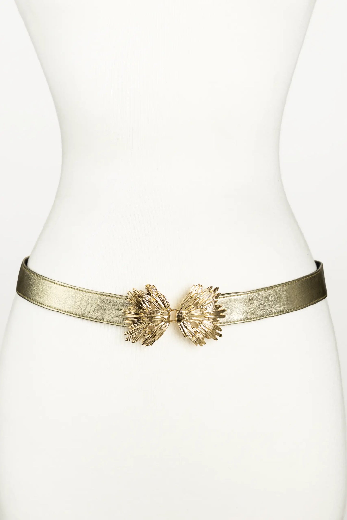 Starburst Buckle Leather Belt - Gold